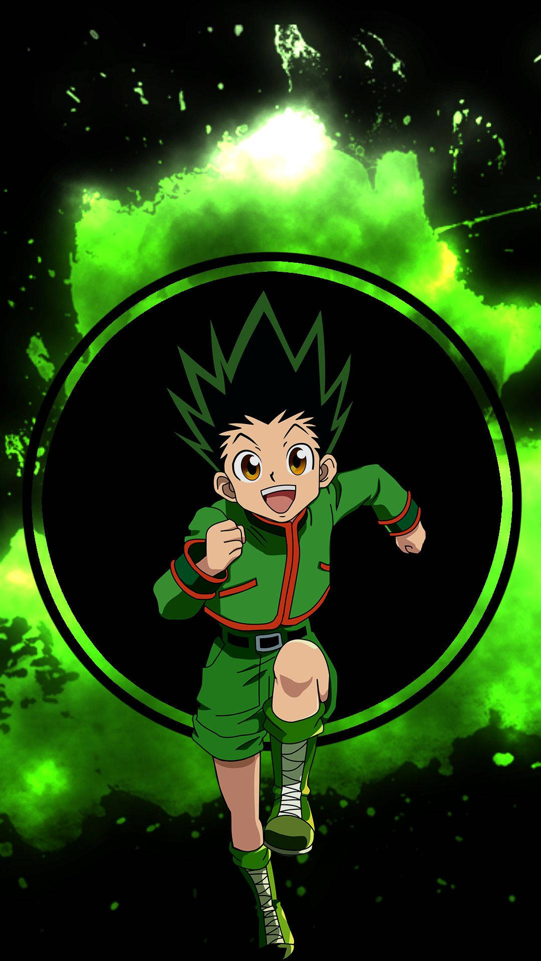 Hunter X Hunter, green circle, neon splatters, Full HD Phone Wallpaper