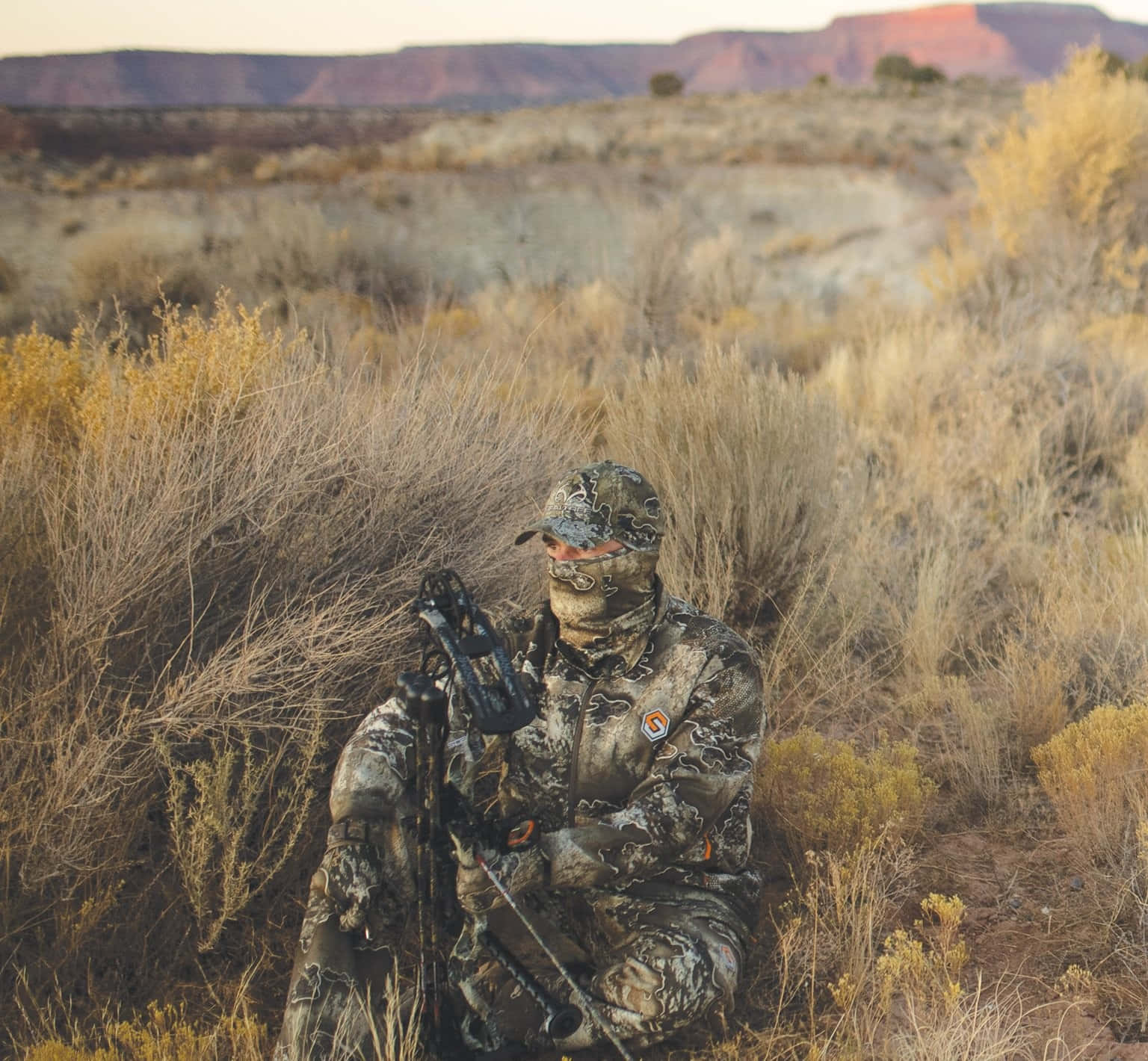 hunting camo, bow, sunset, HD Desktop Wallpaper