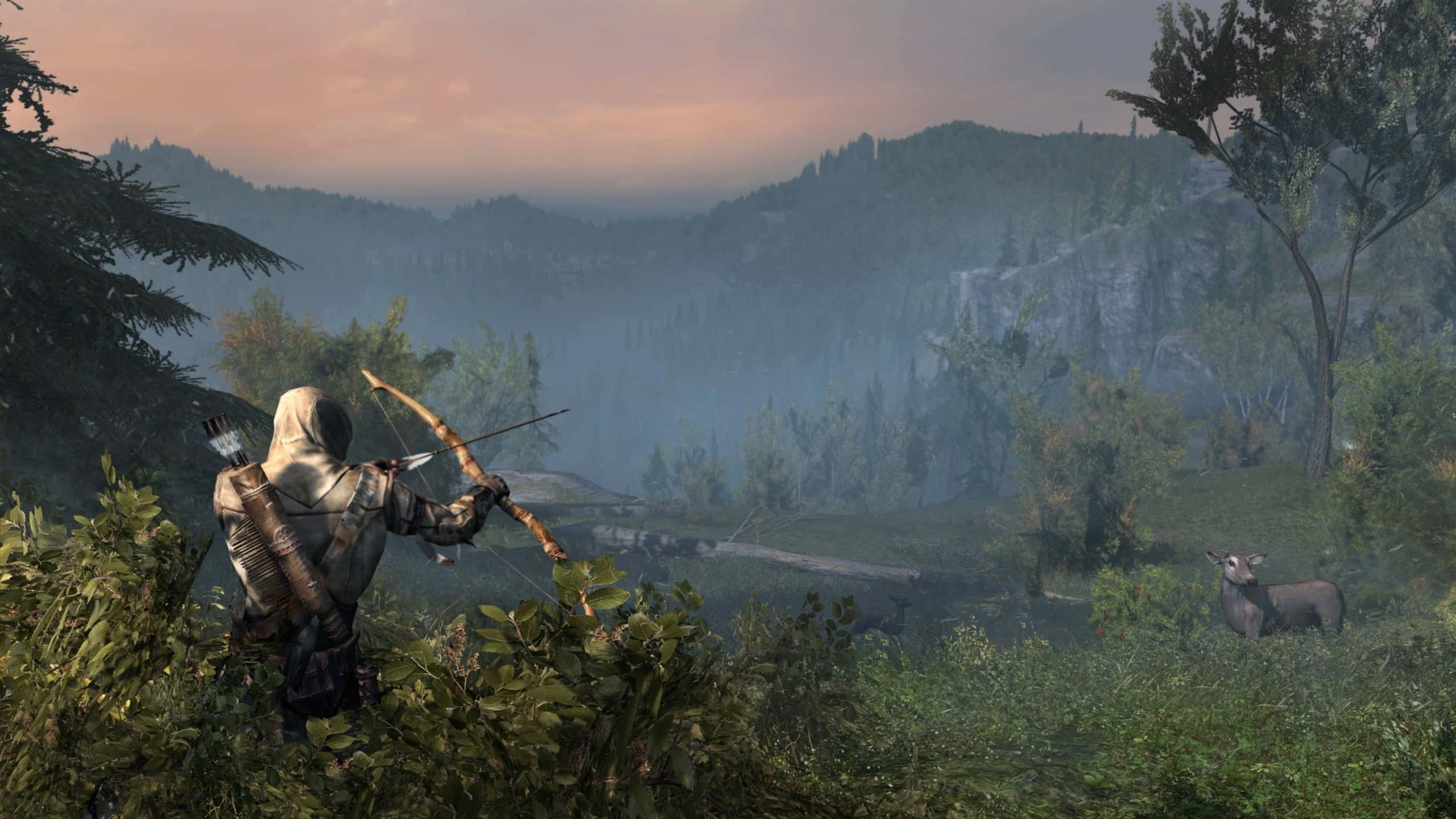 Hunting Desktop, deer hunting, hooded archer, 2K Desktop Wallpaper
