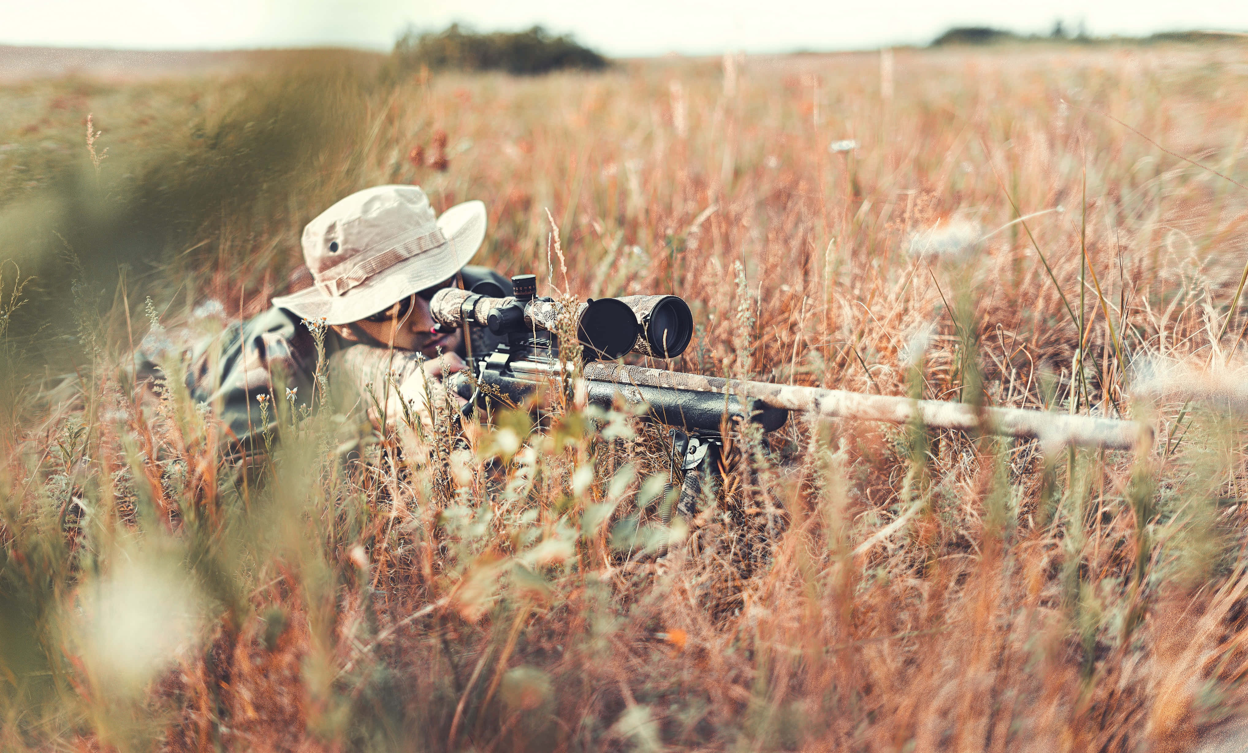 Hunting Desktop, sniper, camouflage, 4K Desktop Wallpaper