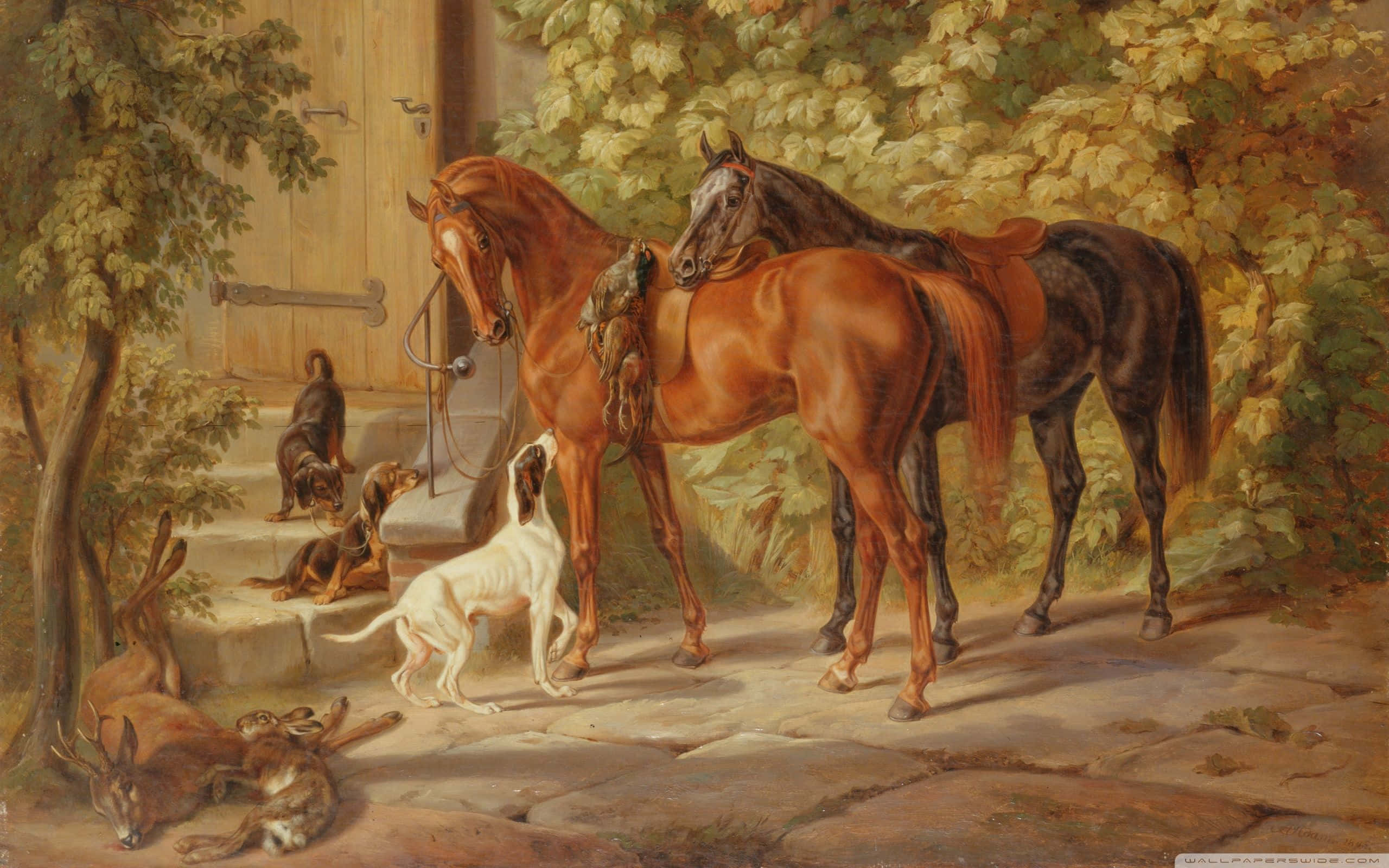 Hunting Desktop, horses, hunting dogs, 2K Desktop Wallpaper