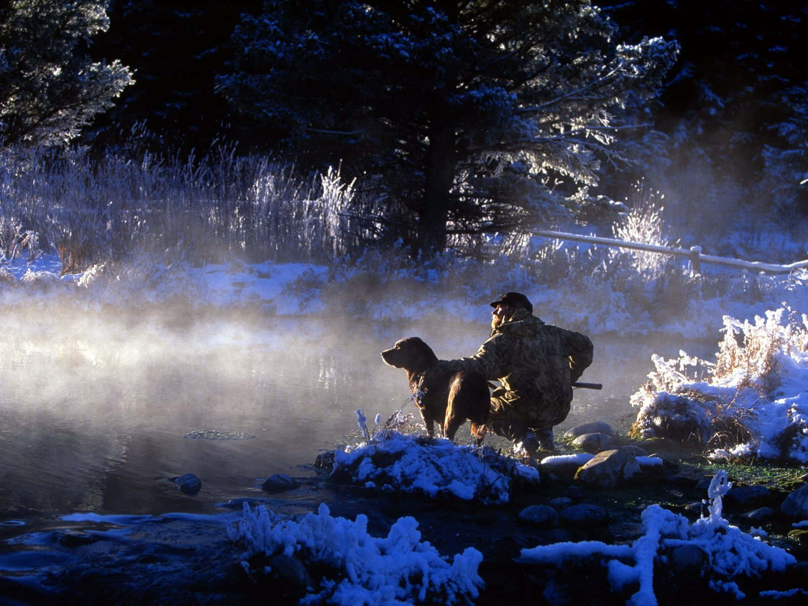 Hunting the Wild, snowy rocks, misty river, HD Desktop Wallpaper