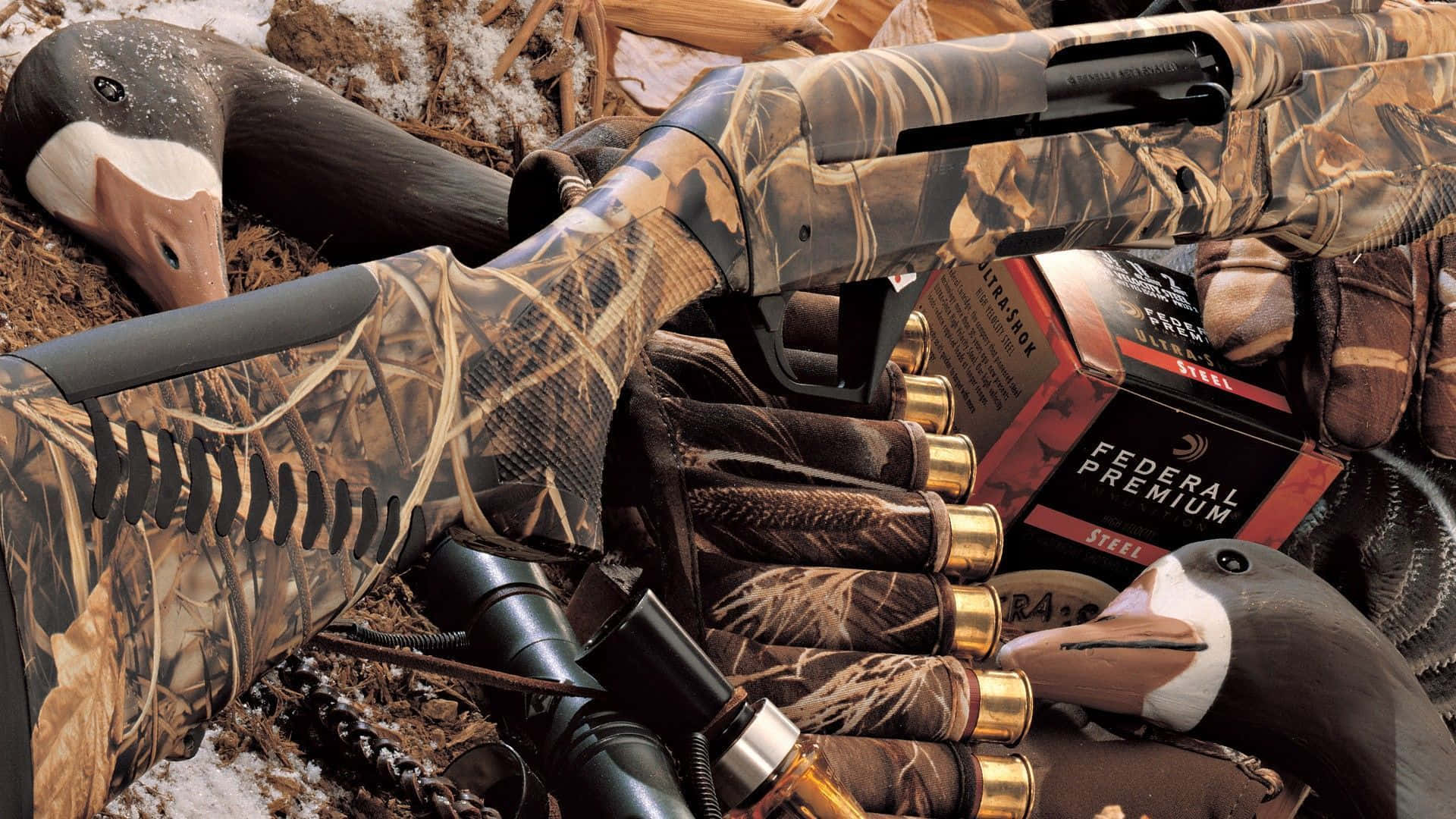 Hunter Bird Heads, camouflage shotgun, geese, Full HD Desktop Wallpaper