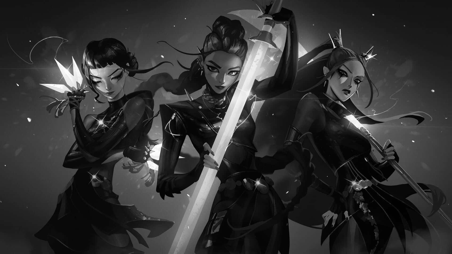 Huntrix, warrior women, dark attire, Full HD Desktop Wallpaper