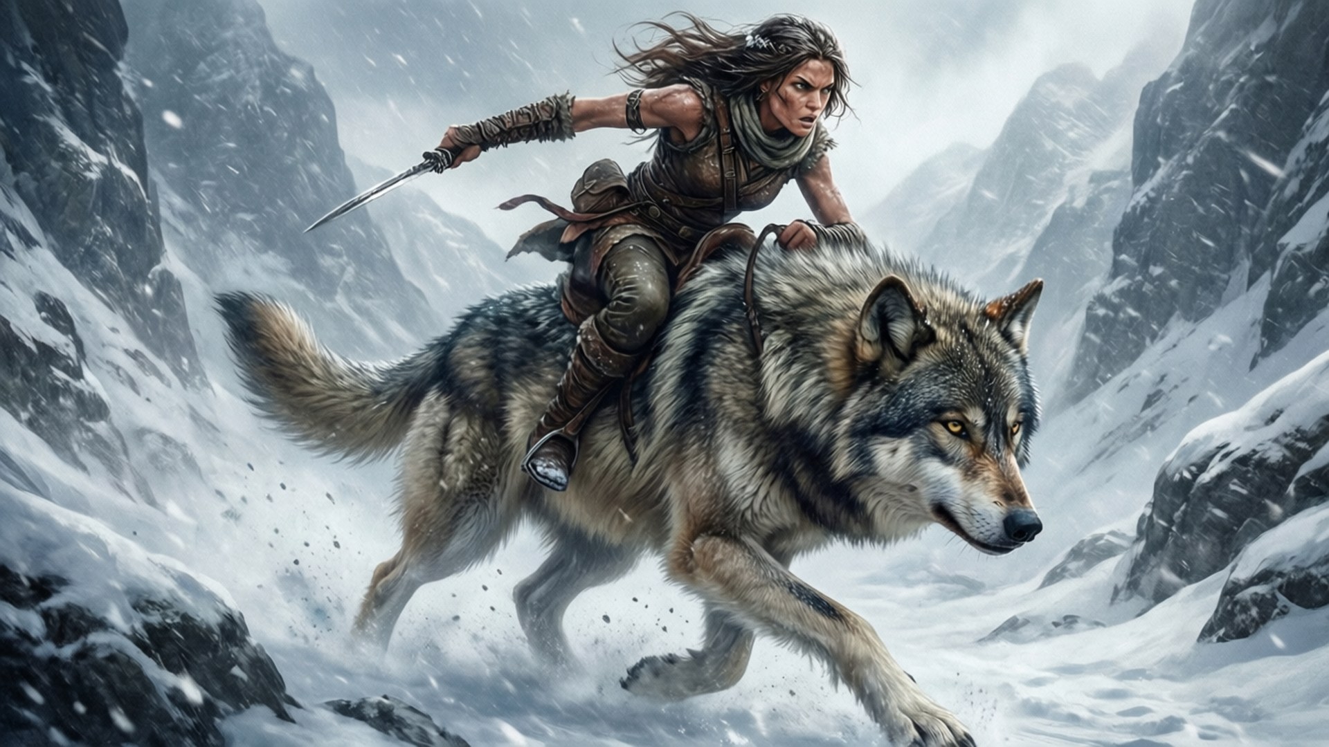 Huntrix, snow wolf, blizzard, Full HD Desktop Wallpaper