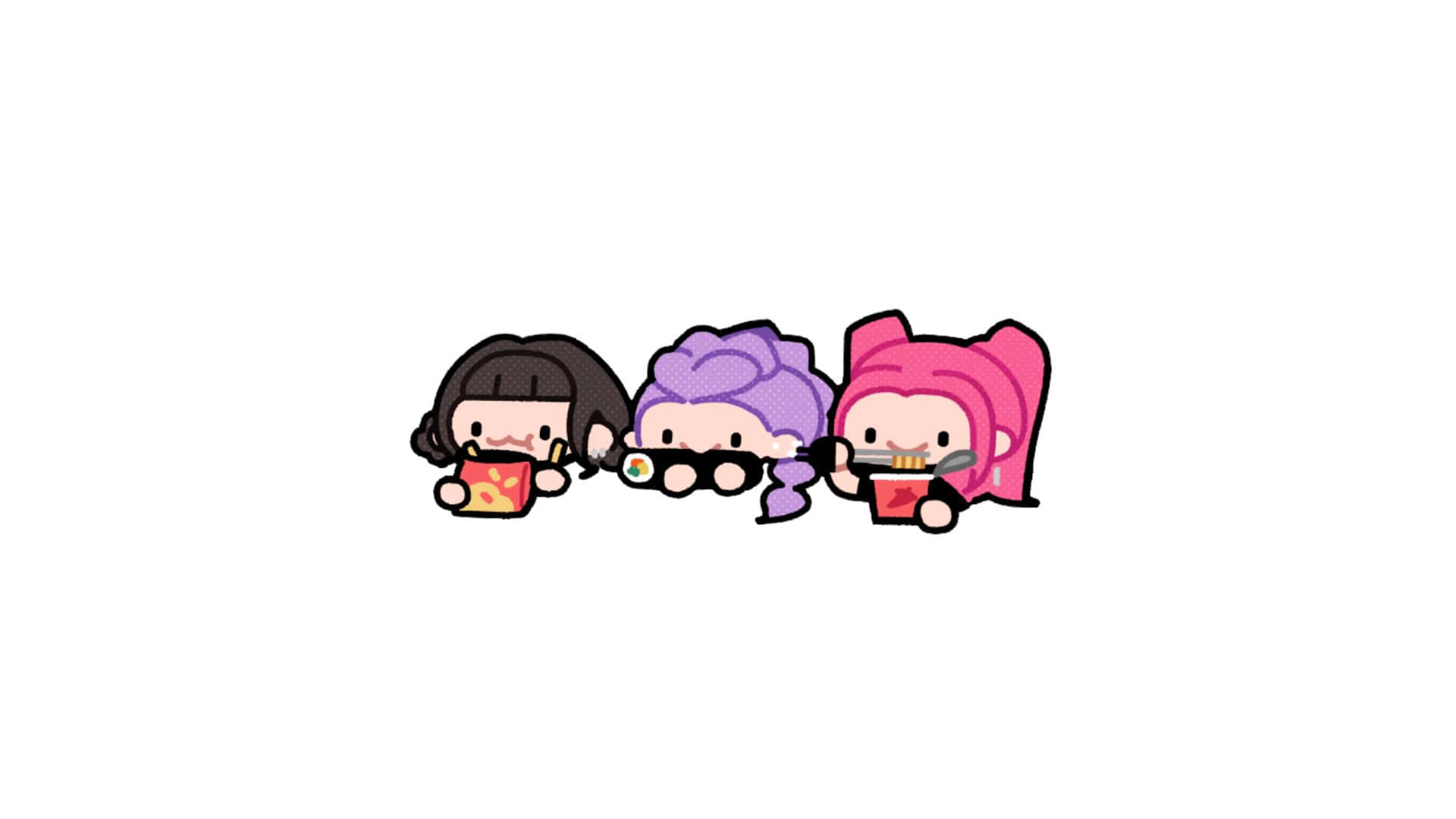 Huntrix, chibi-style, three girls, Full HD Desktop Wallpaper