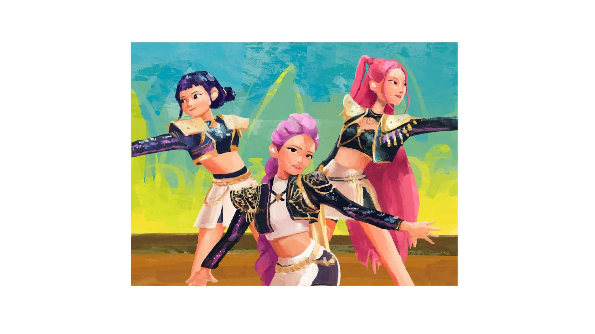 Huntrix, anime girls, black and gold outfits, Full HD Desktop Wallpaper