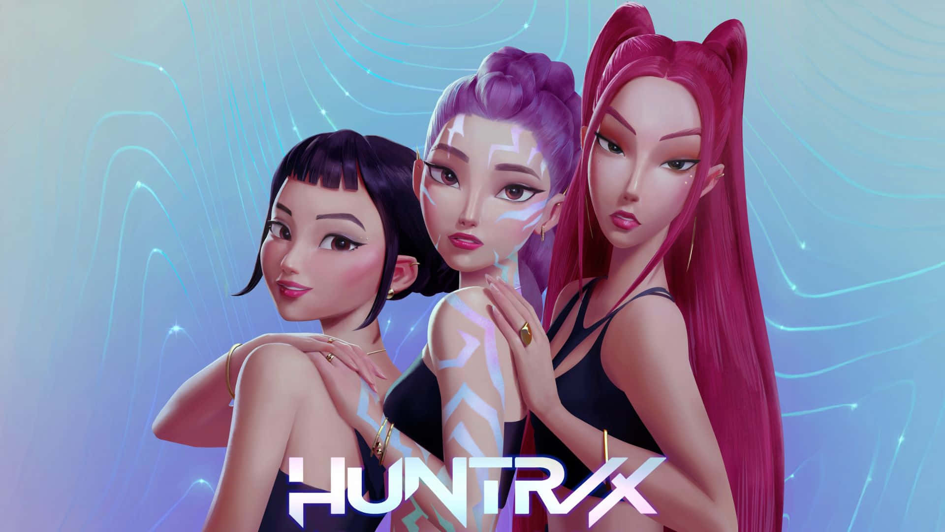 Huntrix, anime girls, vibrant hair, Full HD Desktop Wallpaper