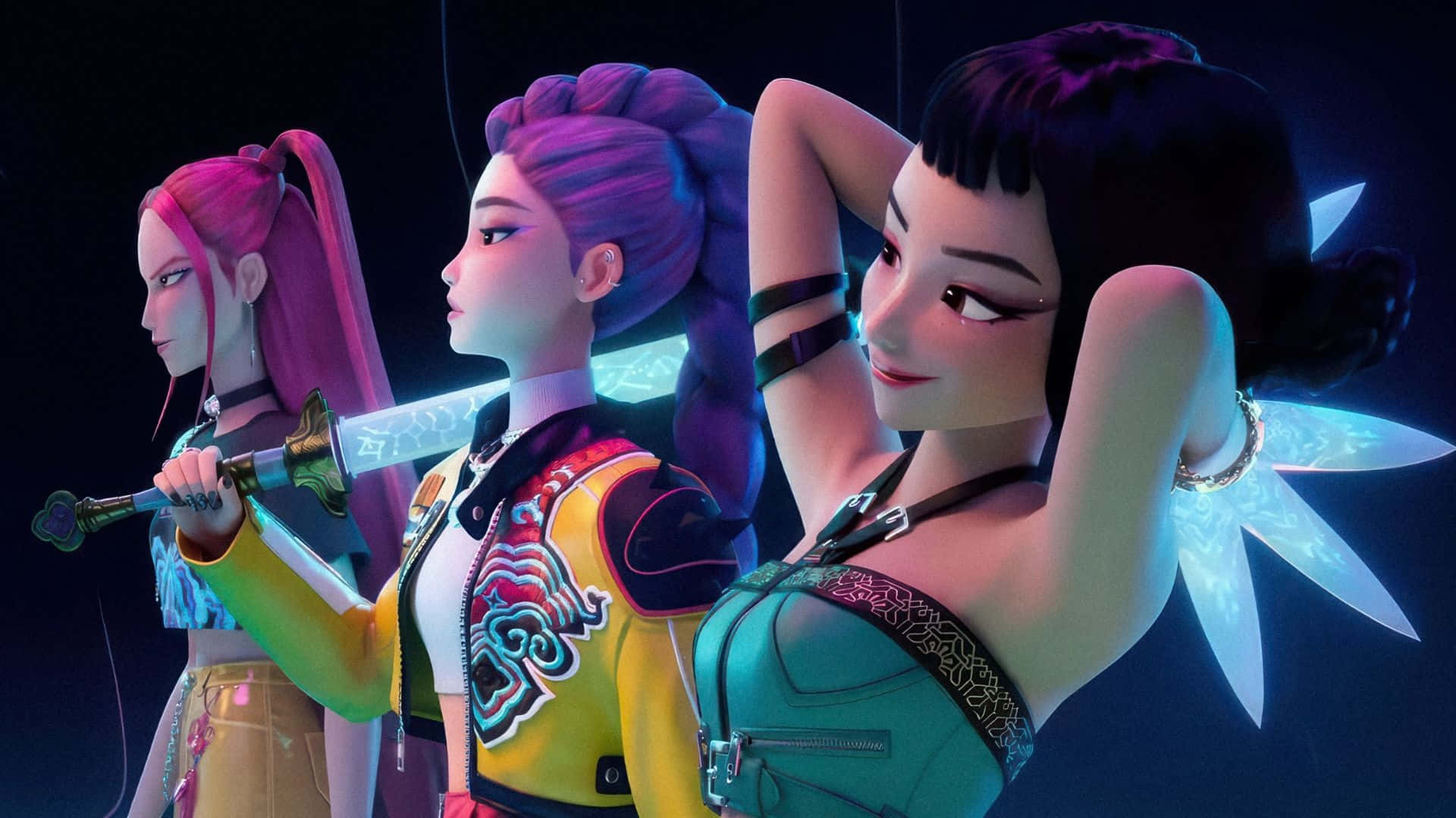 Huntrix, game characters, stylized animated girls, Full HD Desktop Wallpaper