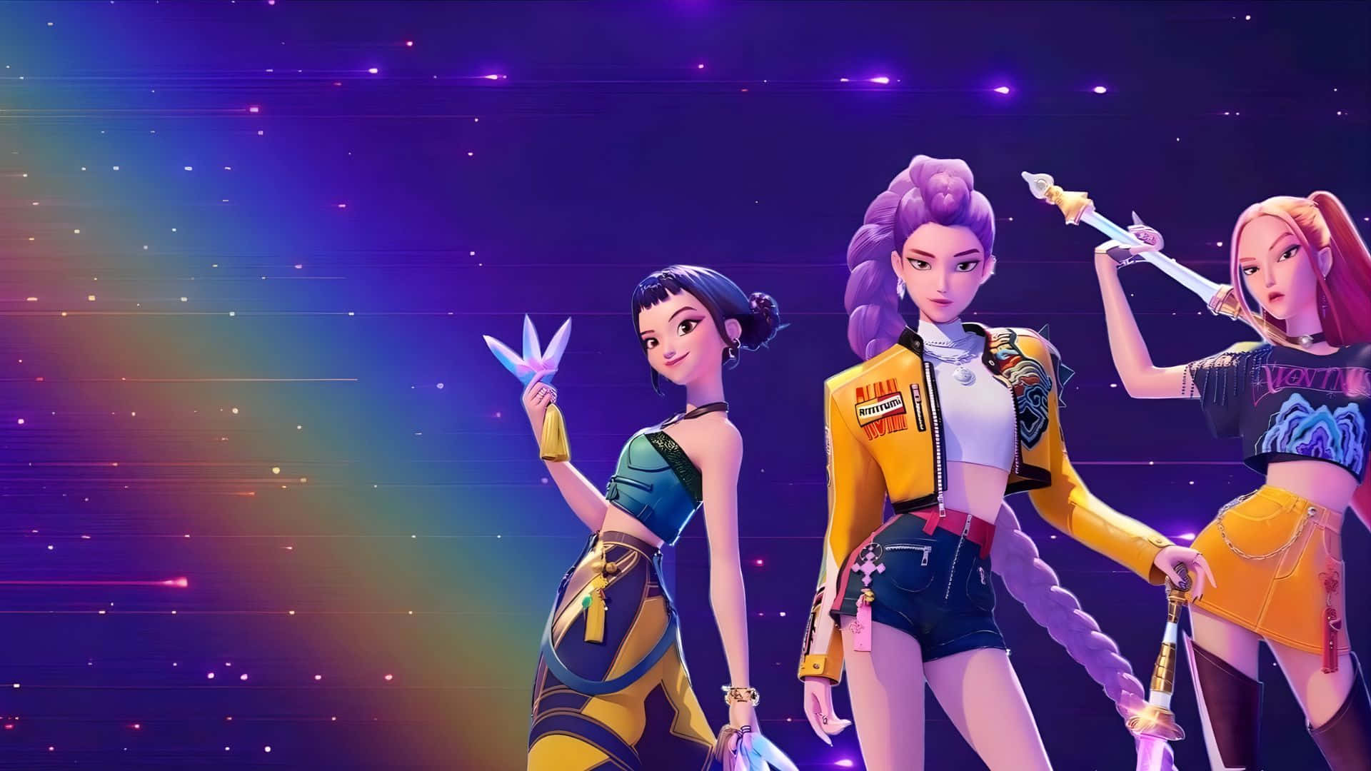 Huntrix, game characters, stylized animated girls, Full HD Desktop Wallpaper