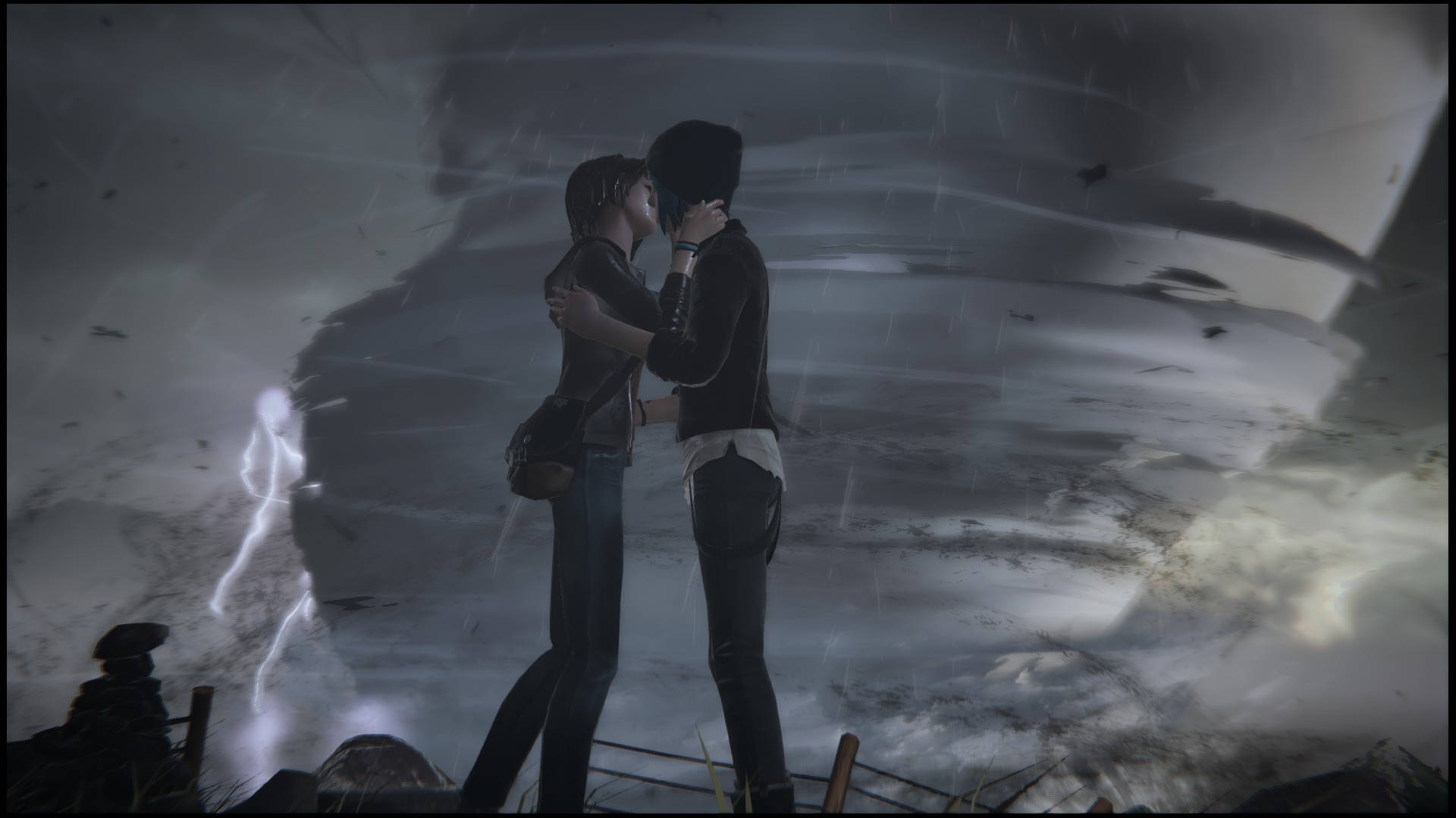 Hurricane, kissing couple, stormy sky, Full HD Desktop Wallpaper