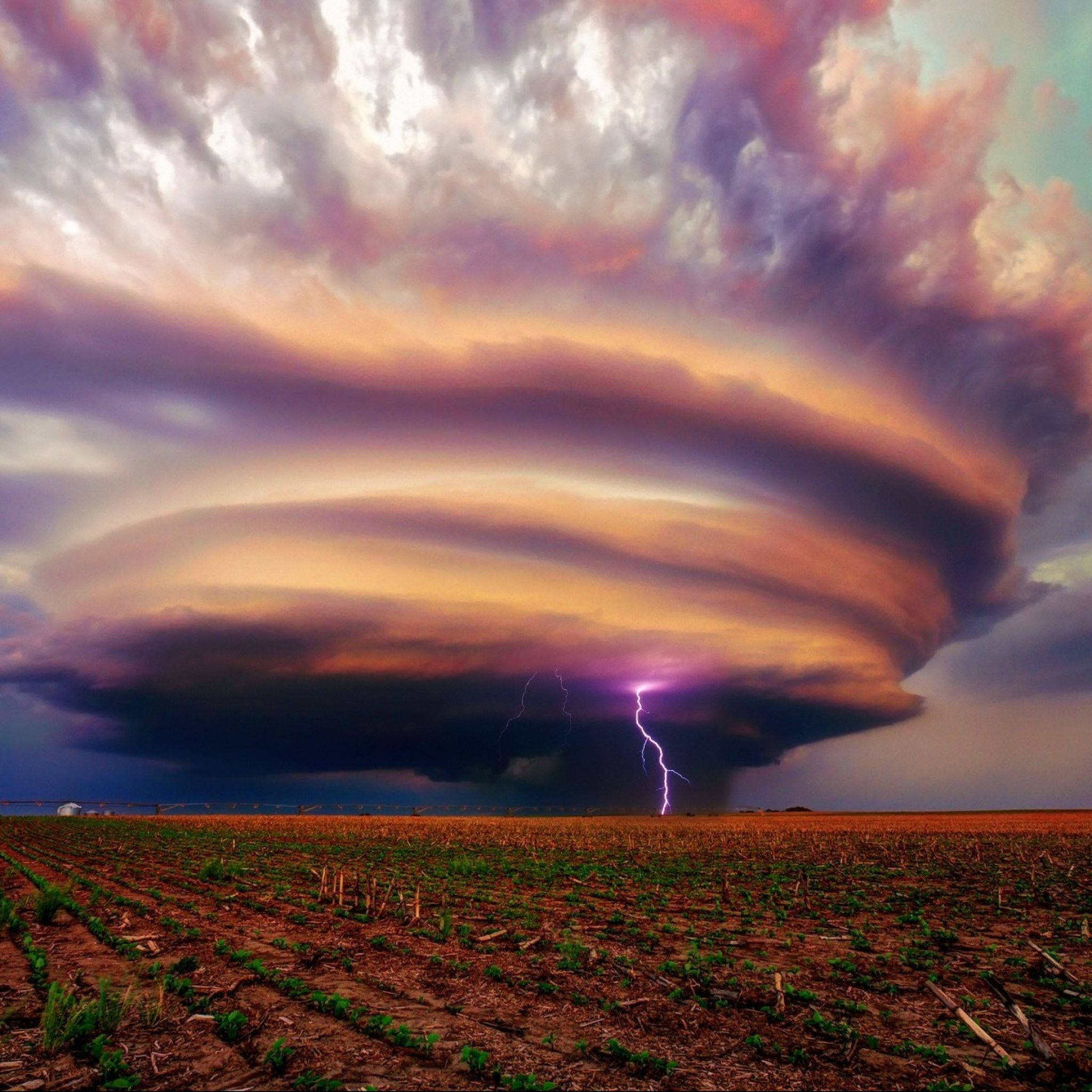 Hurricane, sunset, purple lightning, Full HD Desktop Wallpaper
