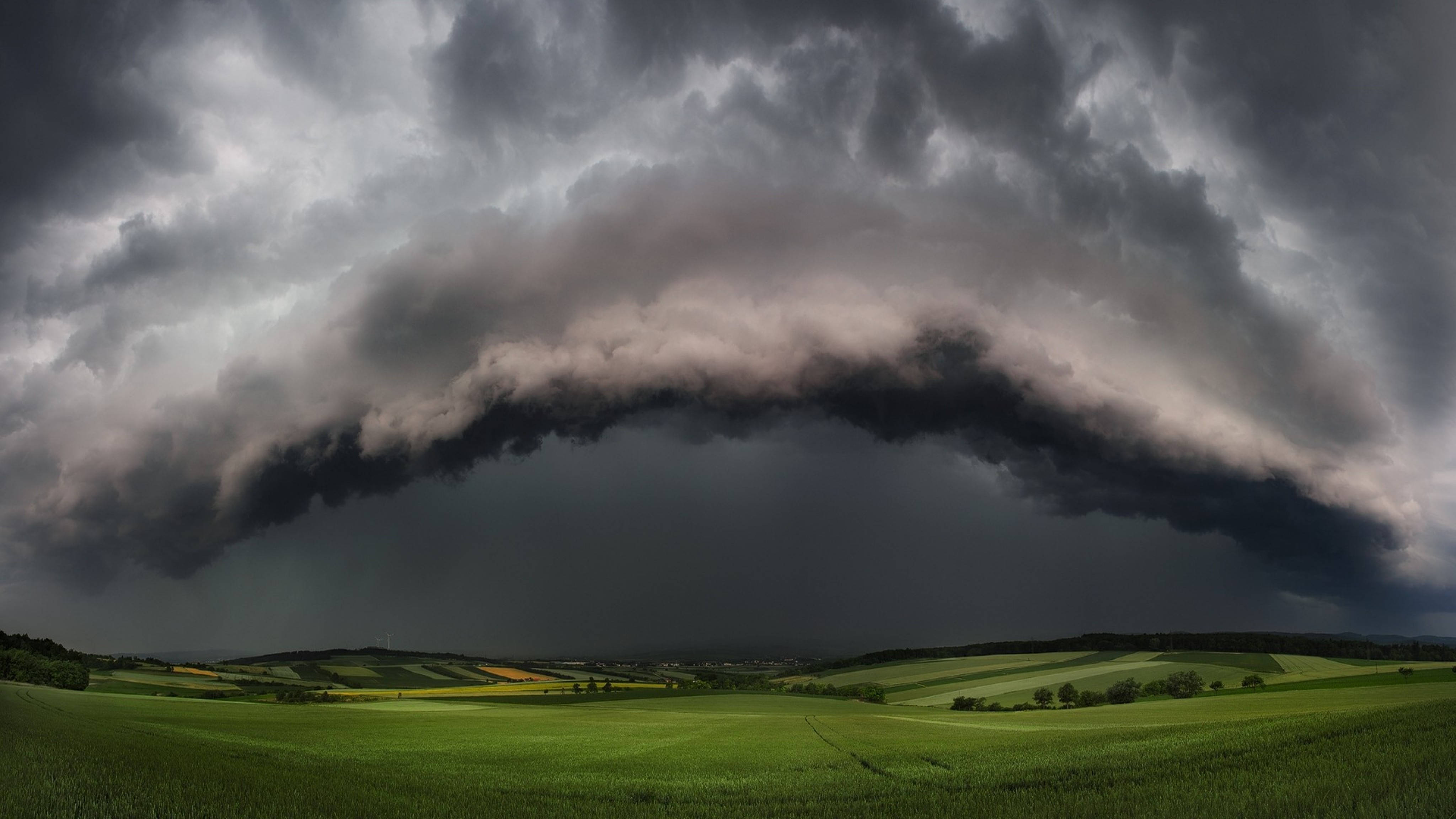 Hurricane, grass field, storm cloud, 4K Desktop Wallpaper