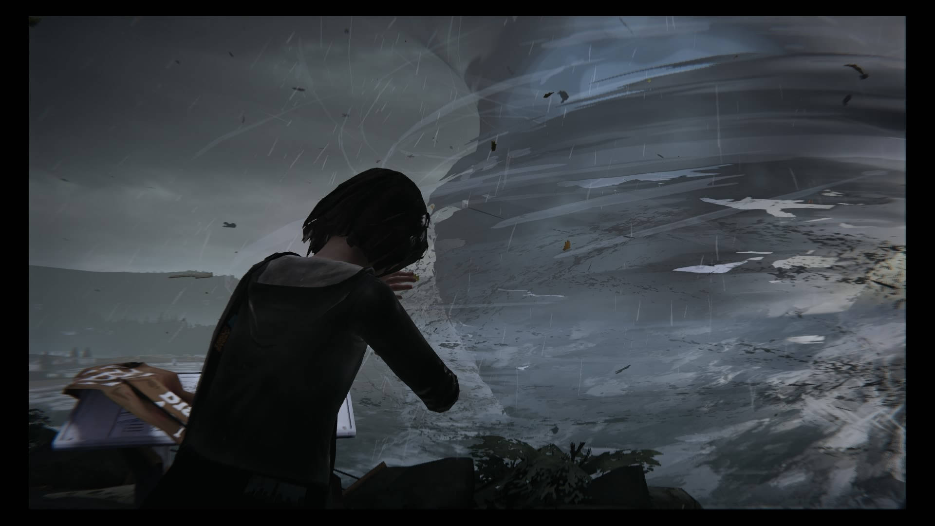 Hurricane, crying anime girl, dark hoodie, Full HD Desktop Wallpaper