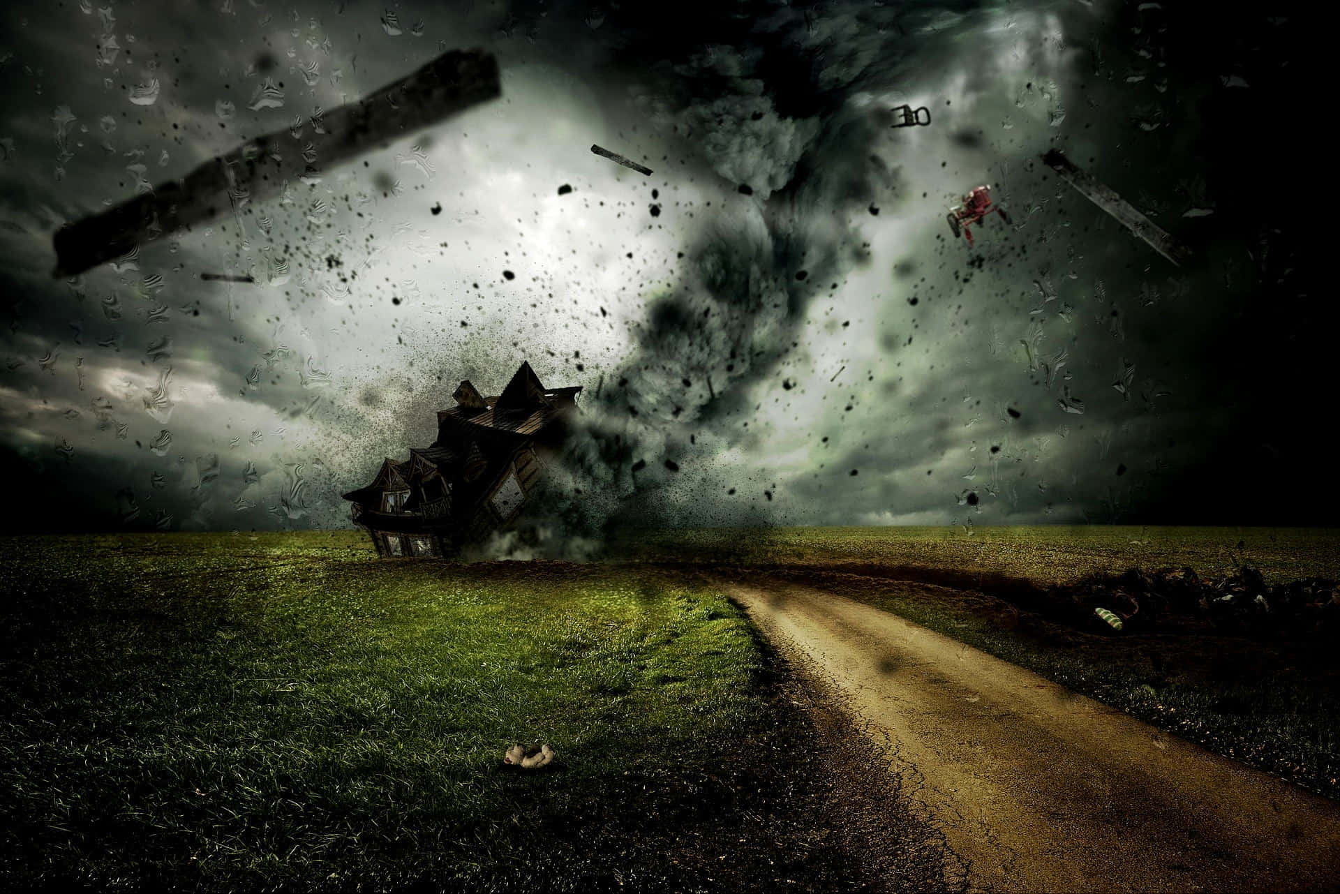 ominous house, hurricane, monstrous storm, Full HD Desktop Wallpaper