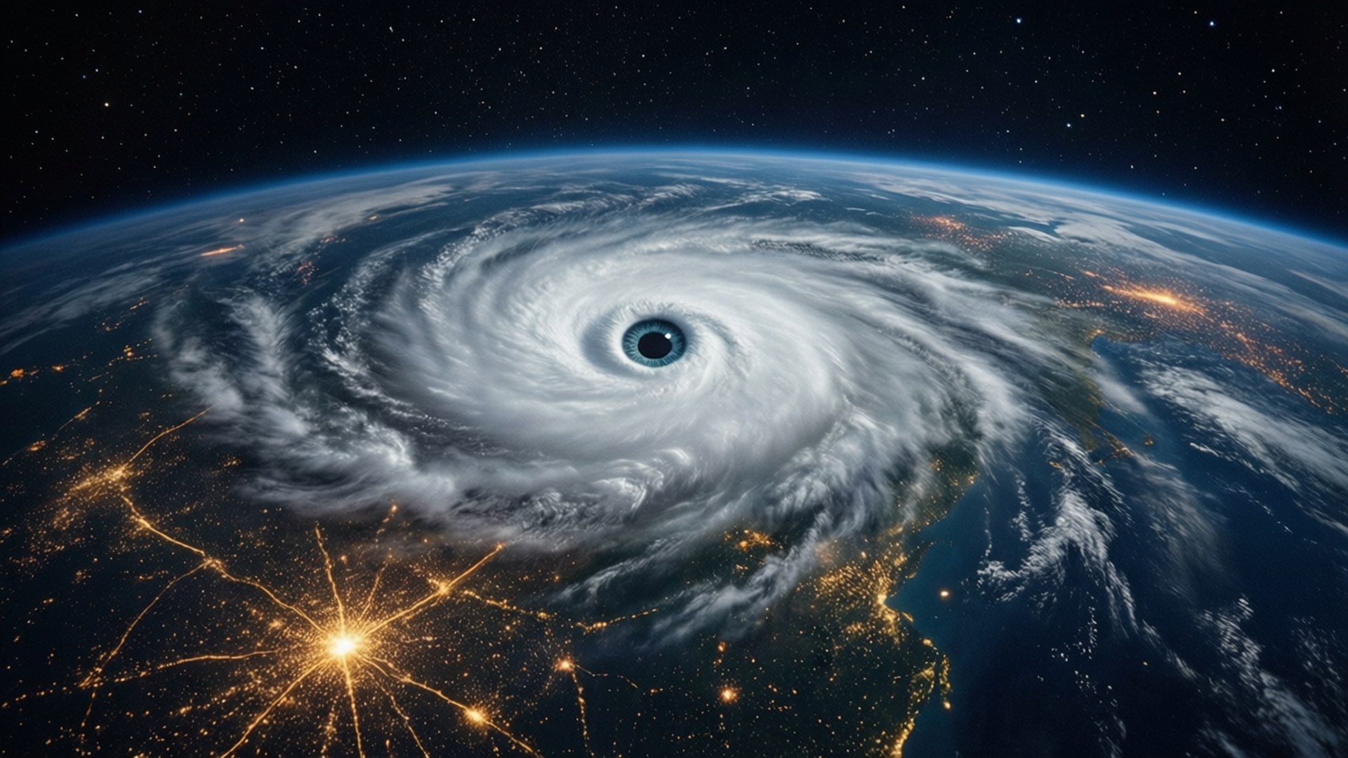 Hurricane, Earth, city lights, Full HD Desktop Wallpaper