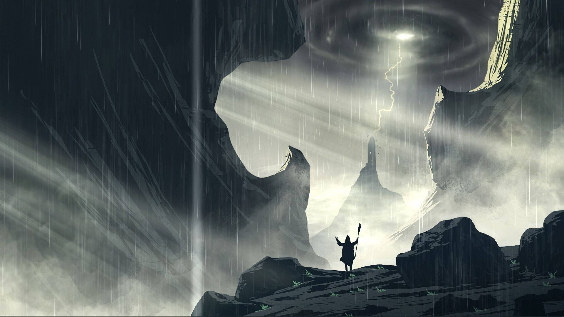 Hurricane, stormy canyon, lightning strikes, Full HD Desktop Wallpaper