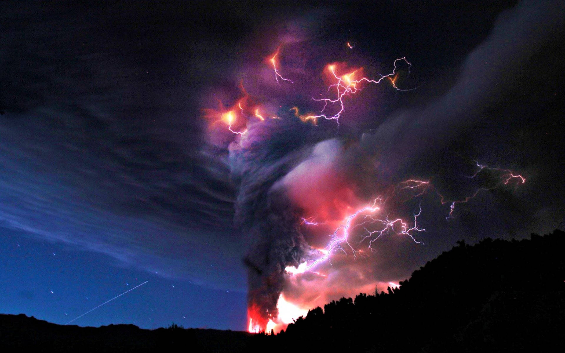 Hurricane, Night, volcanic eruption, Full HD Desktop Wallpaper