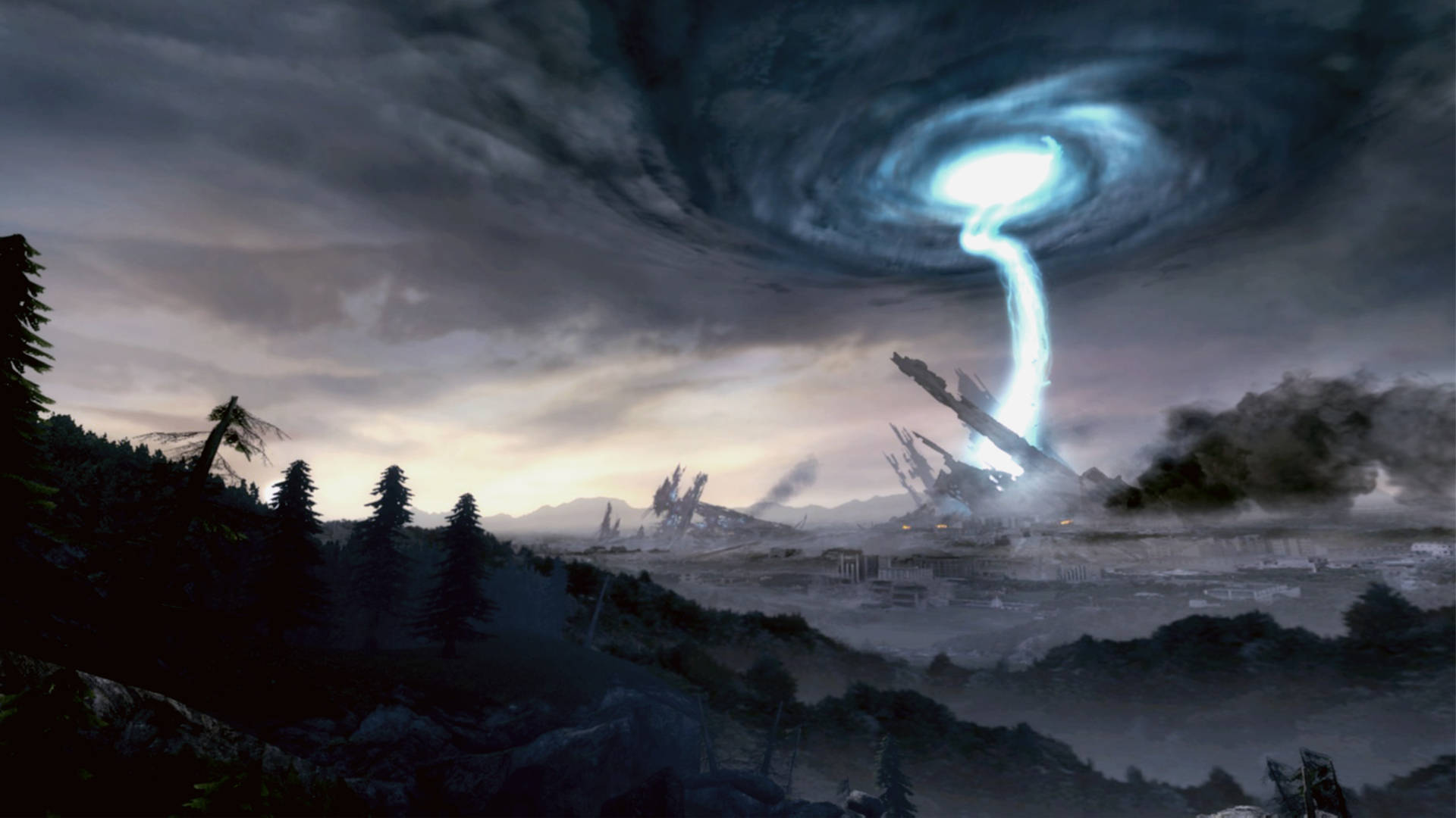 Hurricane, fantasy world, glowing blue vortex, Full HD Desktop Wallpaper