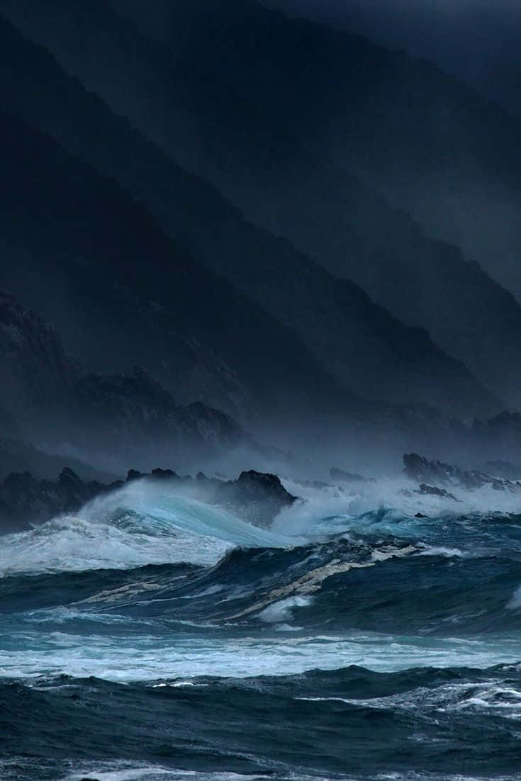 Ocean Storm, turquoise waves, jagged cliffs, SD Phone Wallpaper