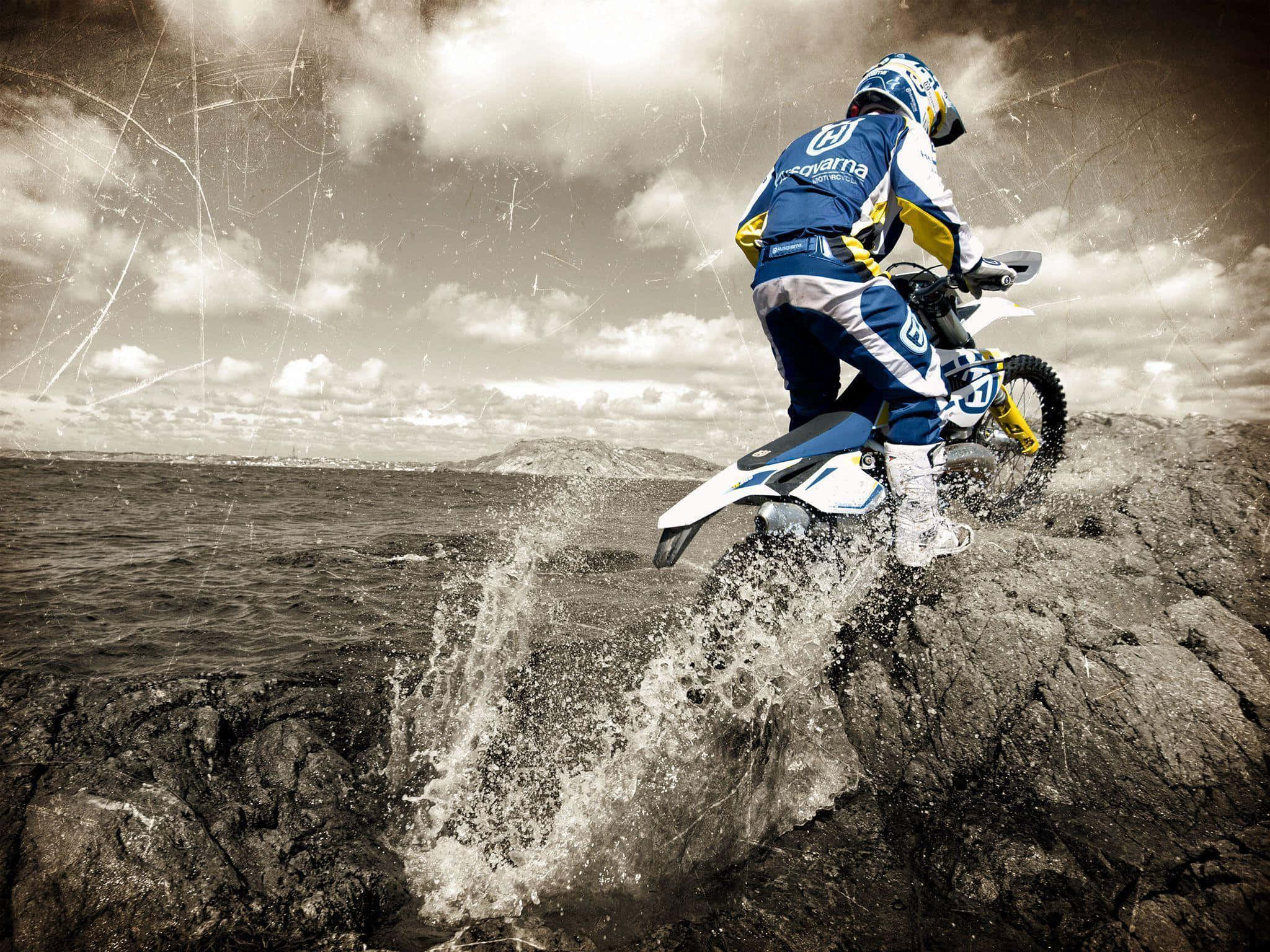 Husqvarna, motocross rider, blue gear, Full HD Desktop Wallpaper