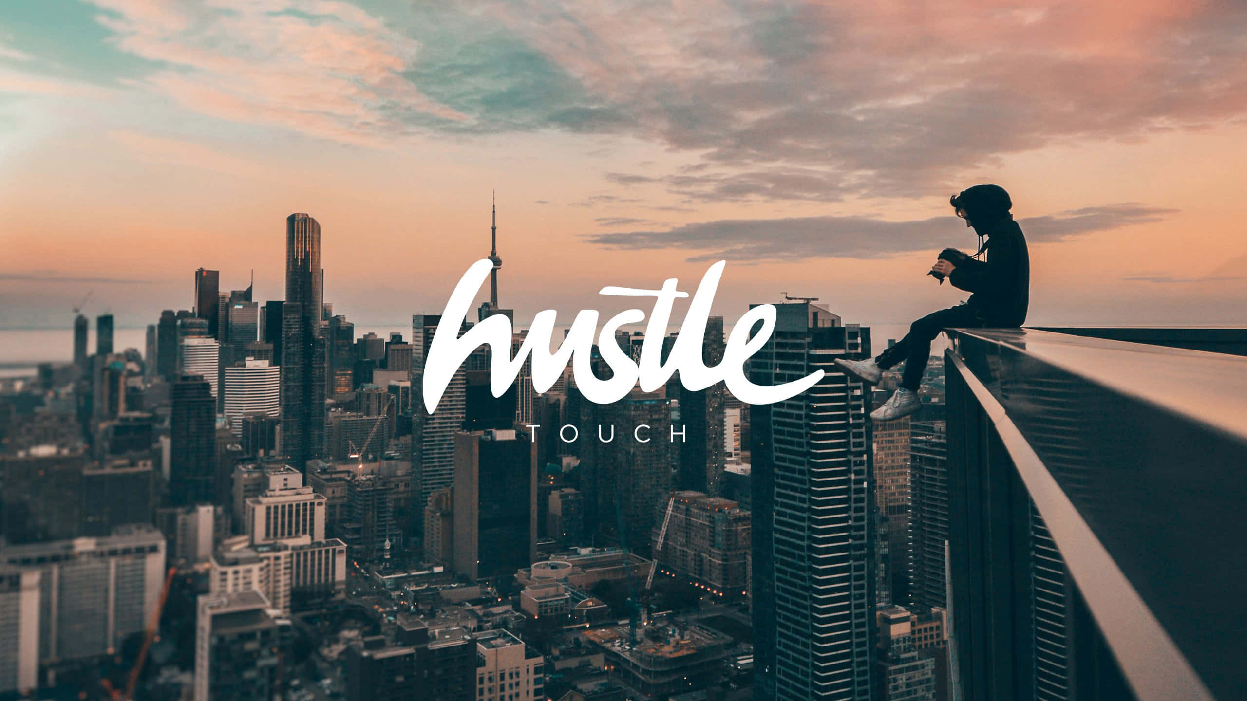Hustler, cityscape, person sitting on a ledge, 2K Desktop Wallpaper
