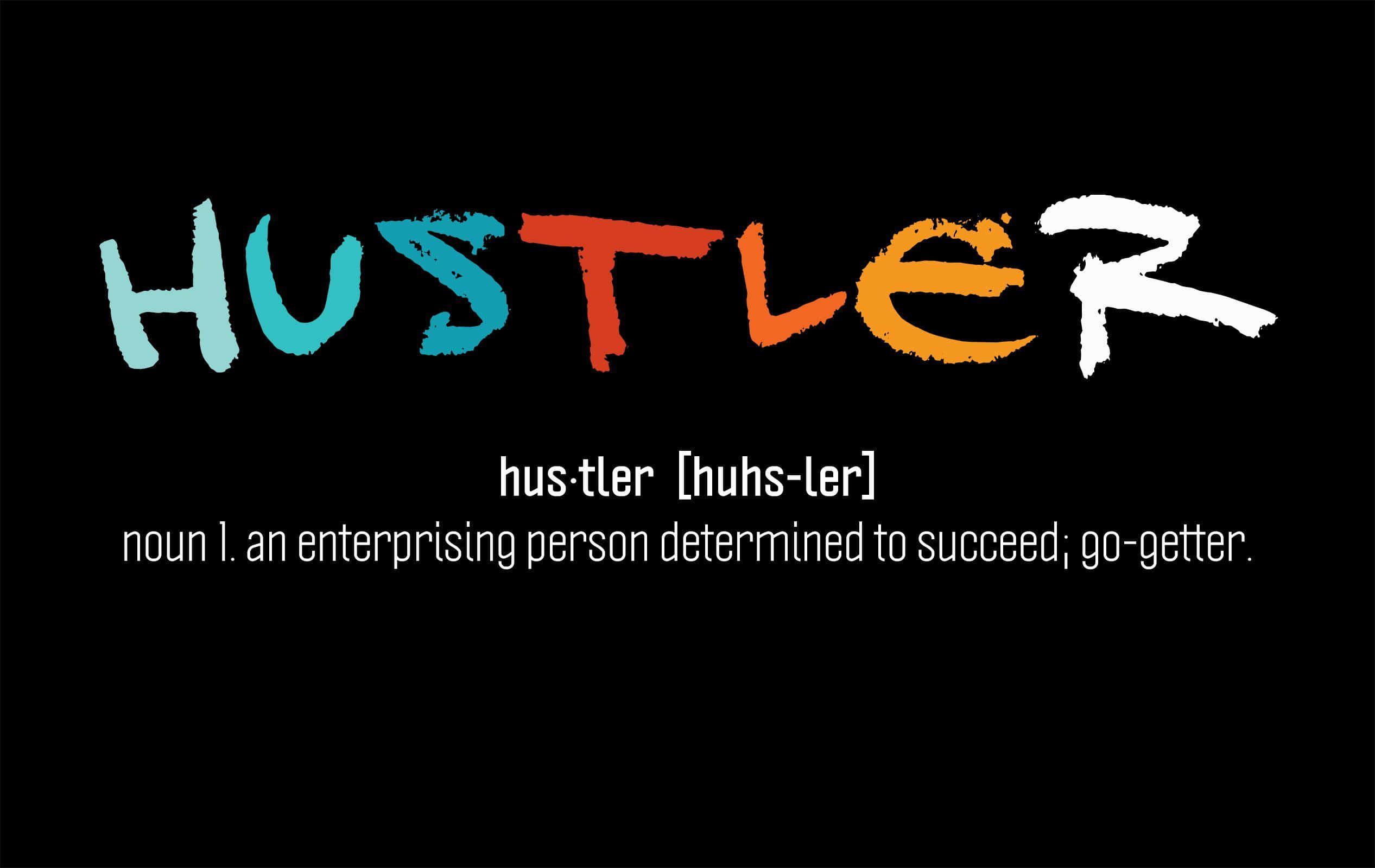 HUSTLER, black background, bold colorful brushstroke letters, Full HD Desktop Wallpaper