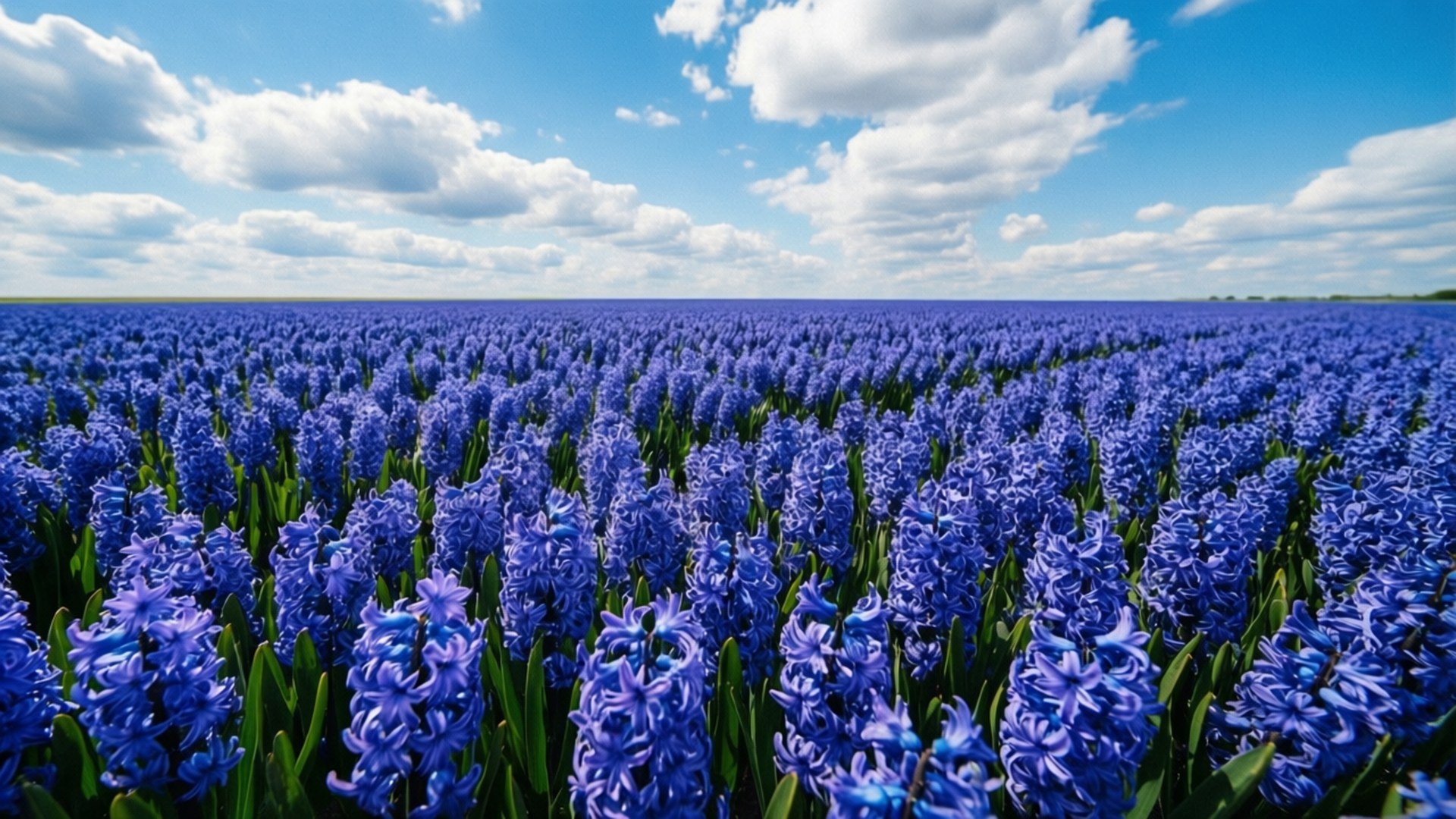 blue hyacinth field, vibrant blue hyacinths, bright blue sky, Full HD Desktop Wallpaper