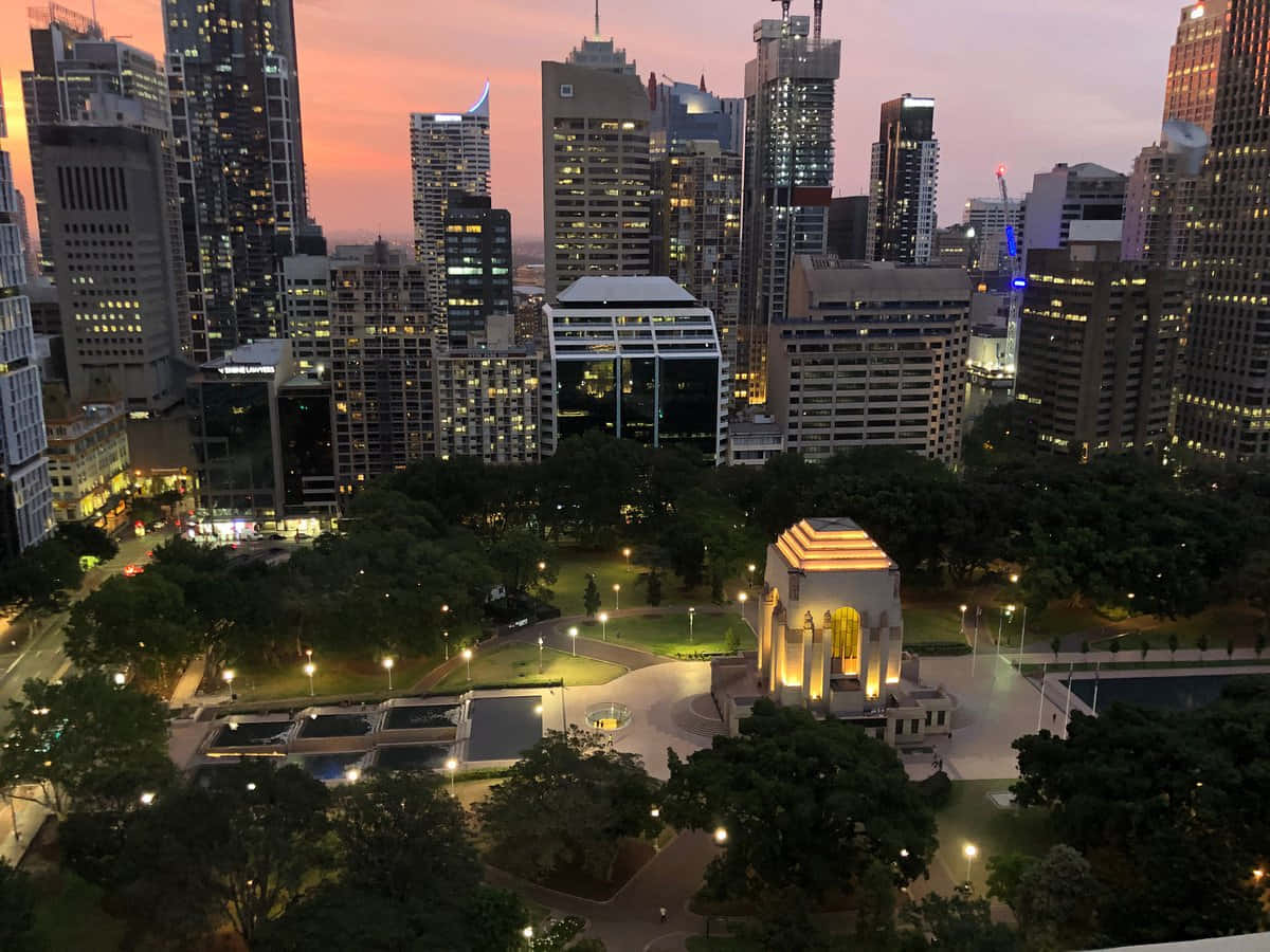 Hyde Park Sydney, dusk view, twilight cityscape, SD Desktop Wallpaper
