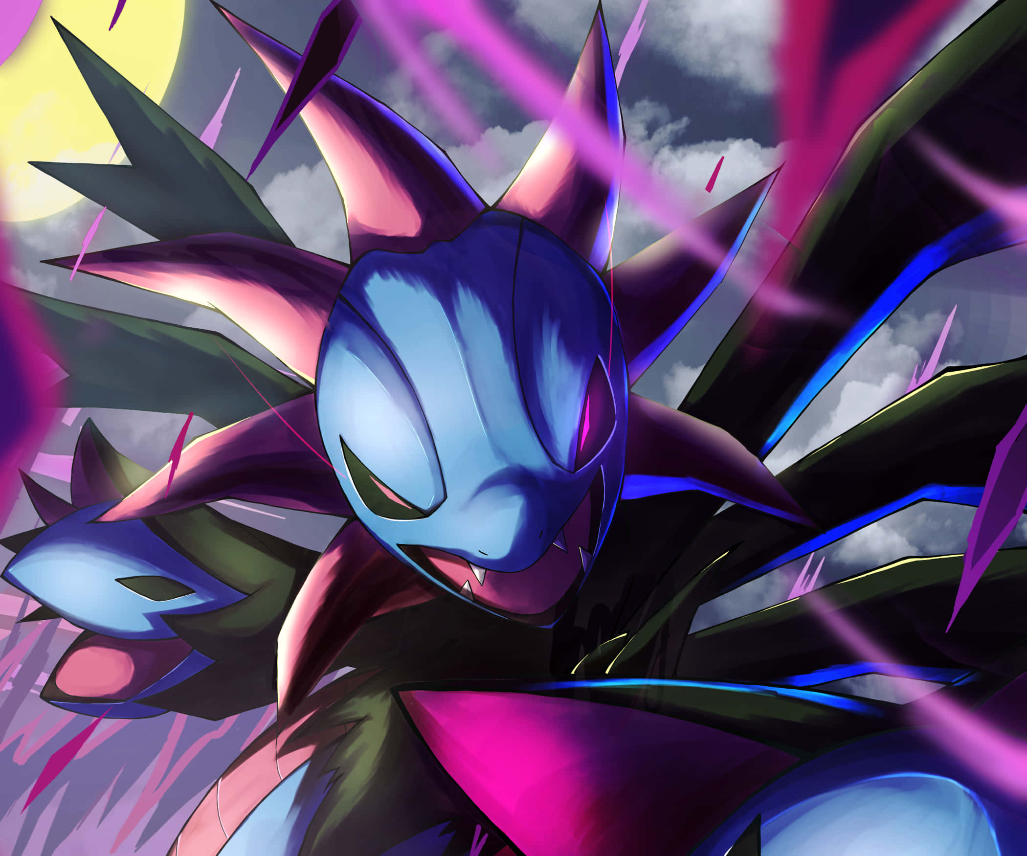 Hydreigon, purple dragon, blue and purple anime creature, Full HD Desktop Wallpaper