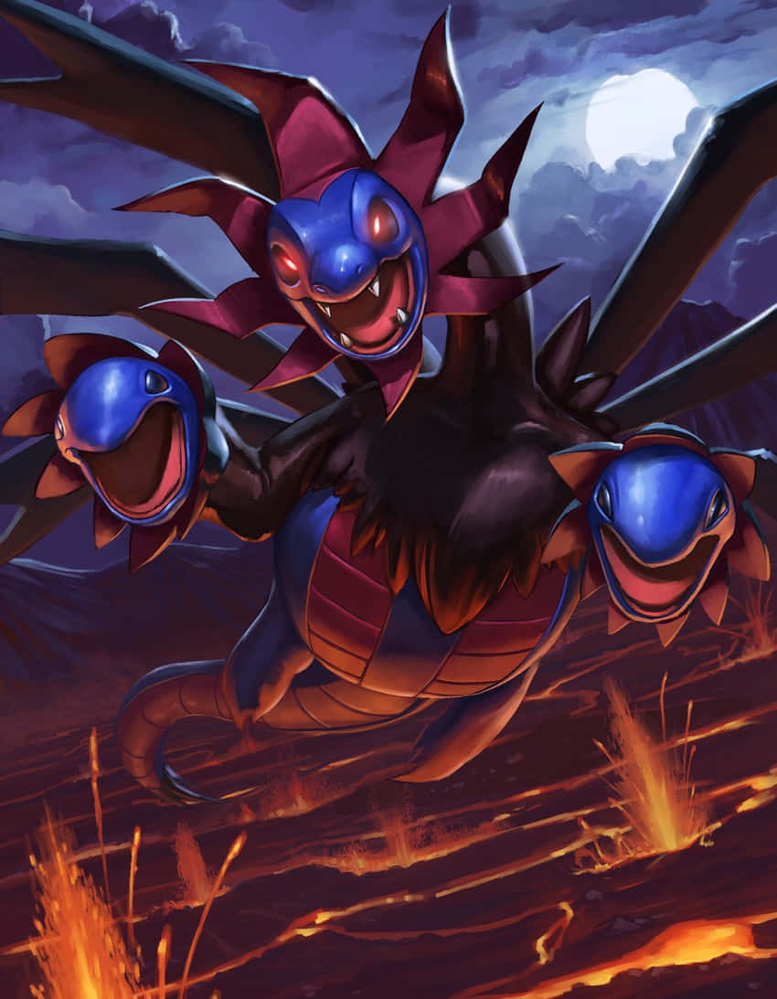 Hydreigon, three-headed dragon, glowing red eyes, SD Phone Wallpaper