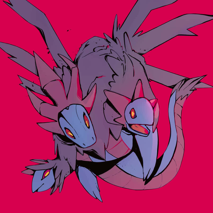 Hydreigon, bright pink, glowing red eyes, SD Desktop Wallpaper