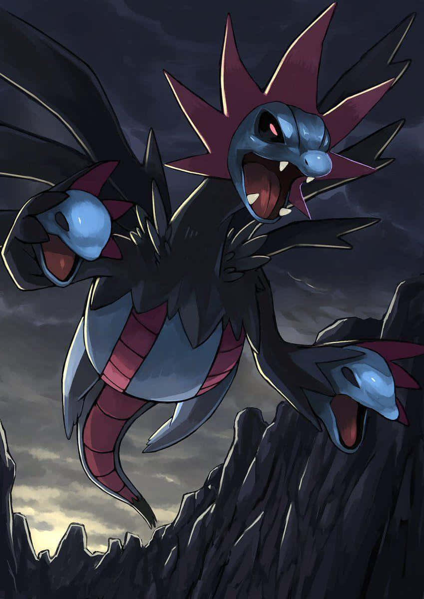 Hydreigon, mountains, jagged rocks, SD Phone Wallpaper
