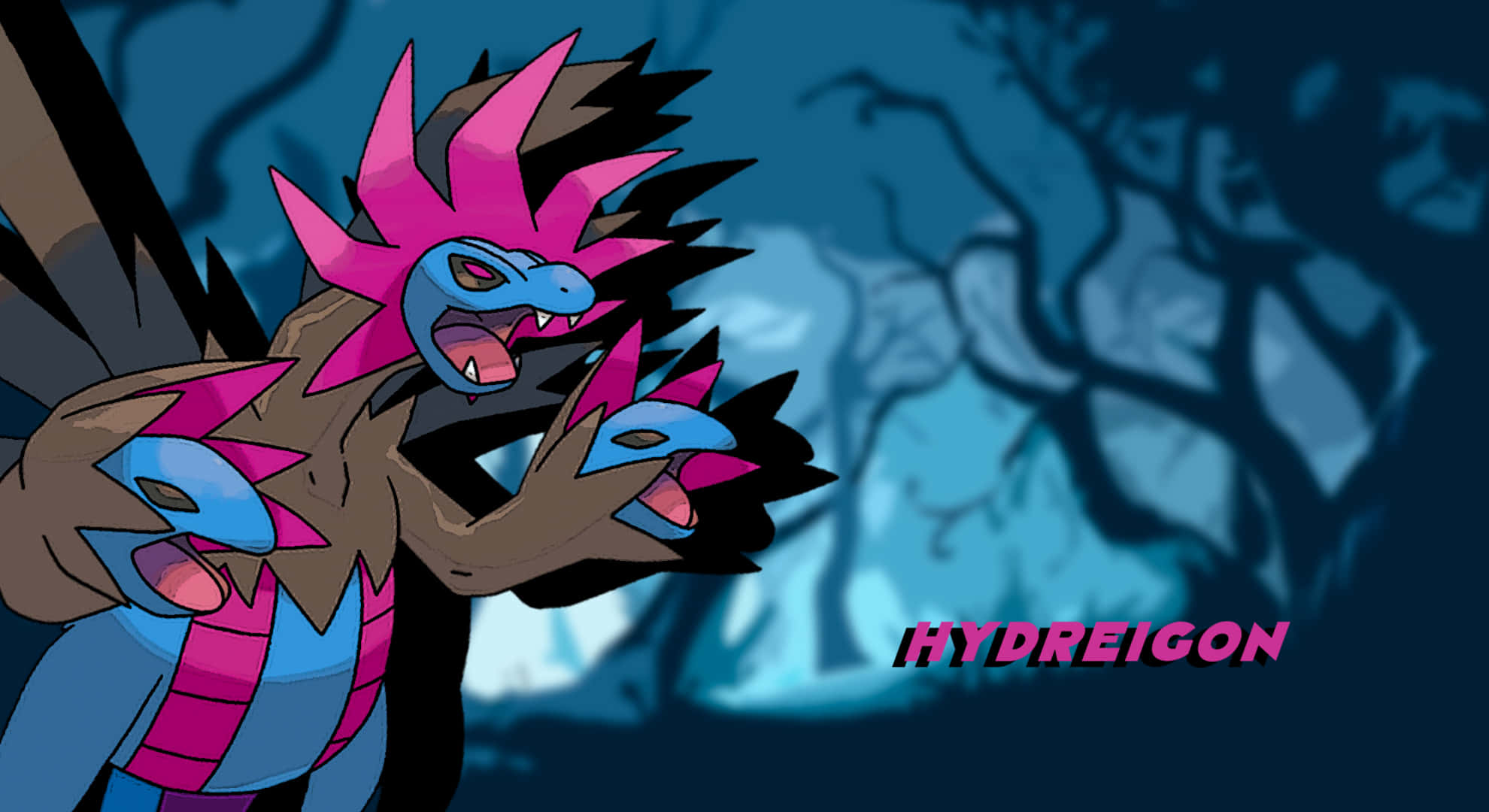 Hydreigon, pink spikes, blue scales, Full HD Desktop Wallpaper