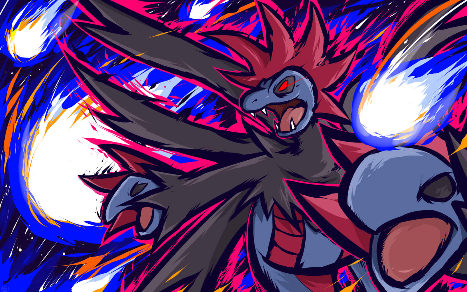 Hydreigon, red spiky mane, glowing eyes, HD Desktop Wallpaper