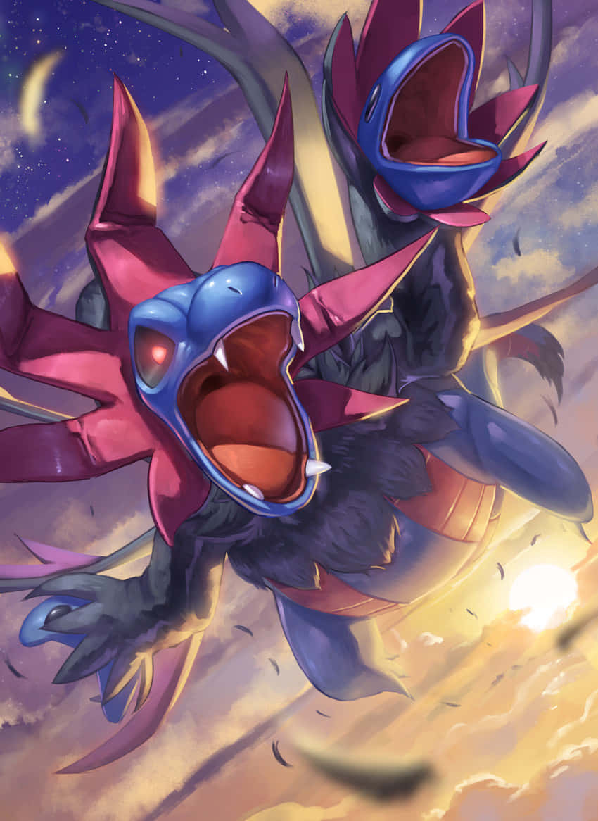 Hydreigon, blue heads, pink wings, SD Phone Wallpaper