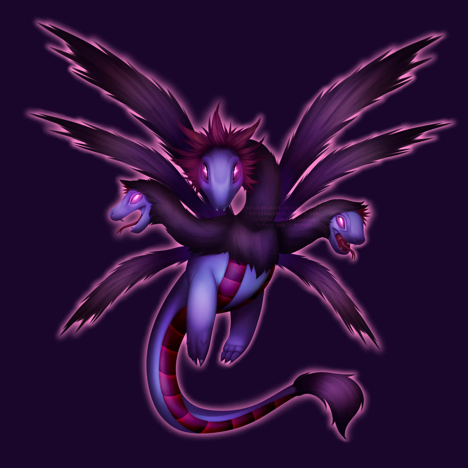 Hydreigon, three-headed dragon, glowing purple eyes, HD Desktop Wallpaper