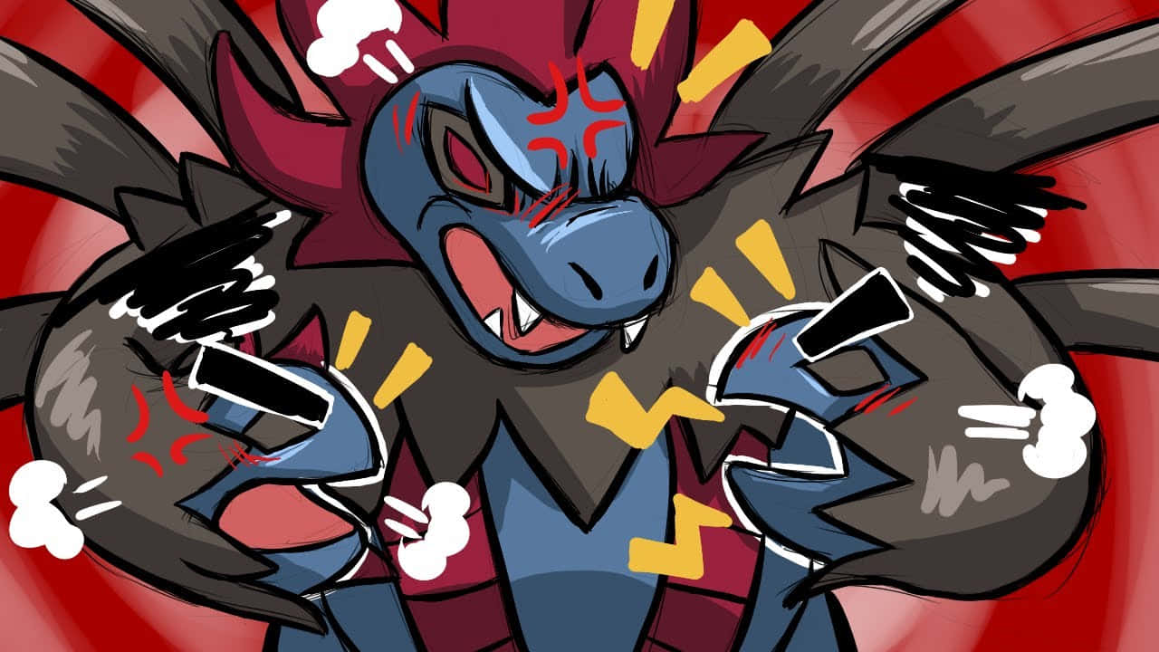 Hydreigon, blue dragon, red horns, HD Desktop Wallpaper