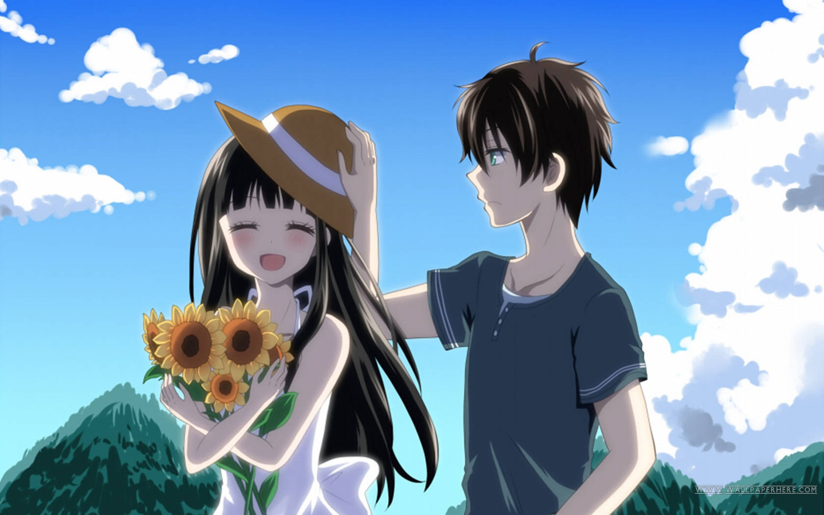 Hyouka, straw hat, sunflowers, HD Desktop Wallpaper