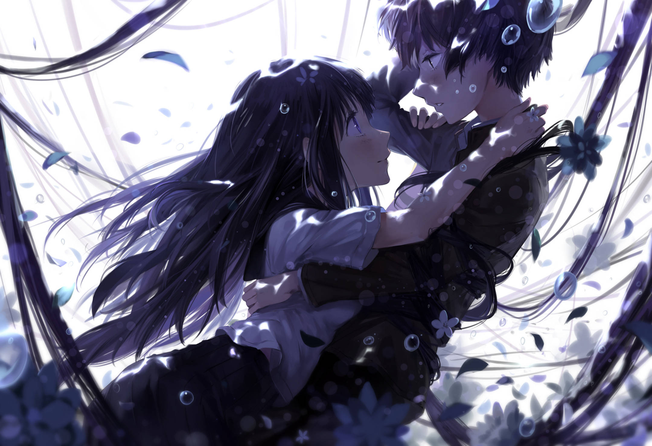 Hyouka, purple leaves, floating bubbles, Full HD Desktop Wallpaper