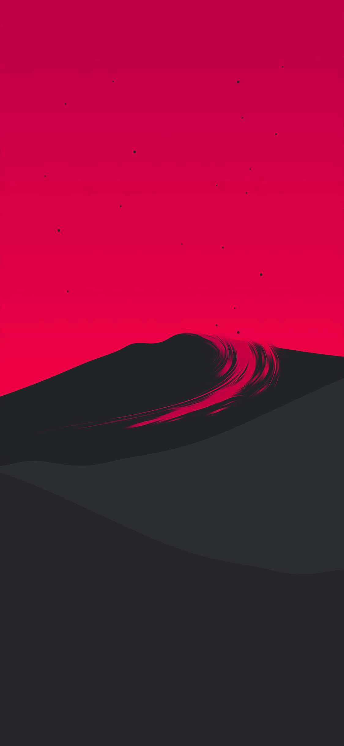 Hype Aesthetic, minimalist digital-art mountain silhouette, vibrant red sky, Full HD Phone Wallpaper