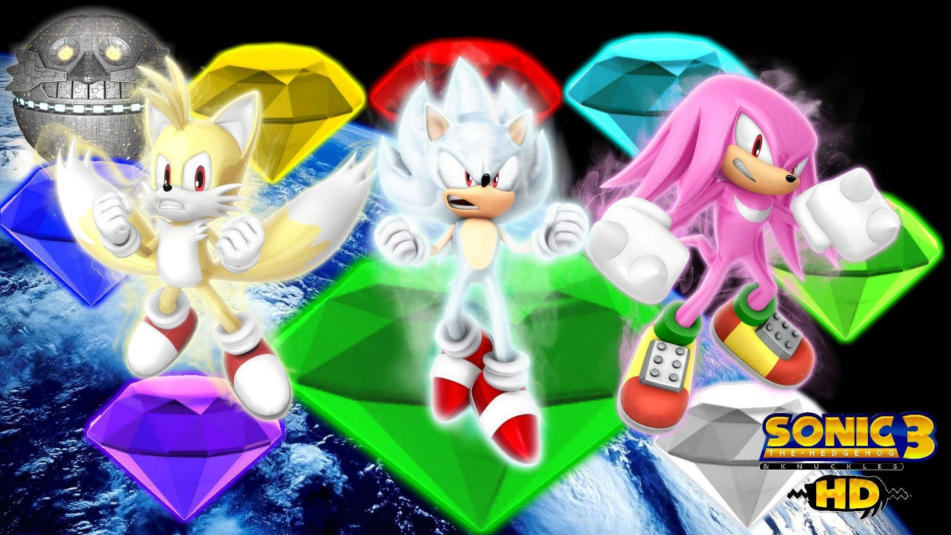 Hyper Sonic, Sonic characters, glowing colorful gems, Full HD Desktop Wallpaper