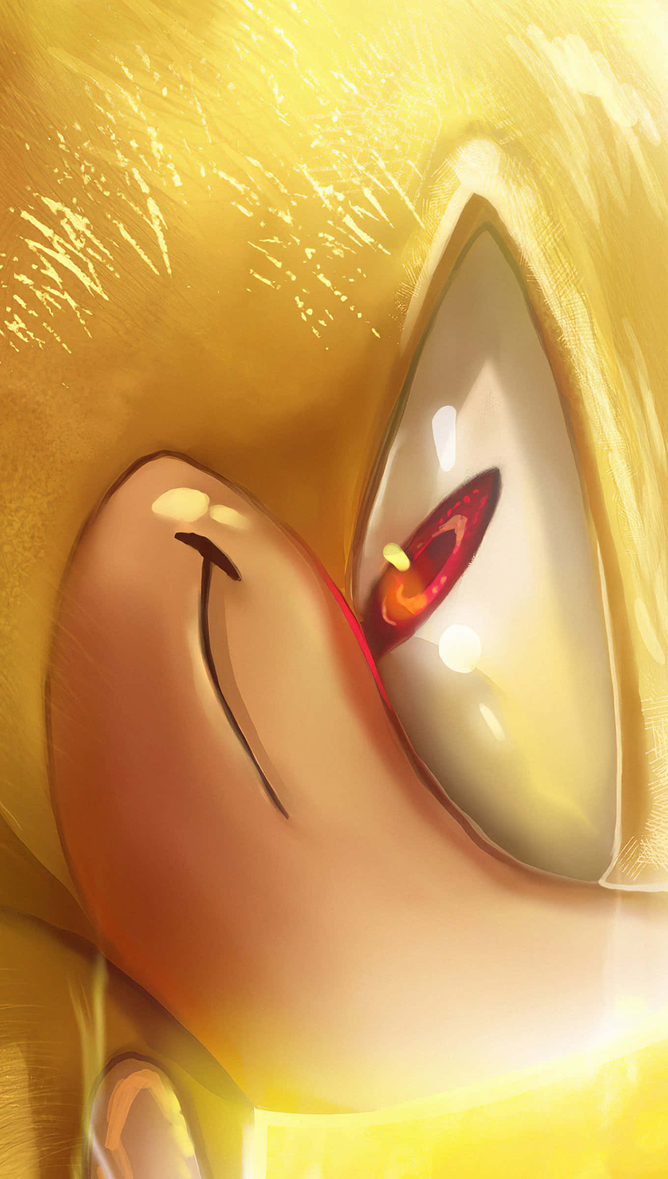 Sonic, golden-haired anime character, glowing red eye, Full HD Phone Wallpaper