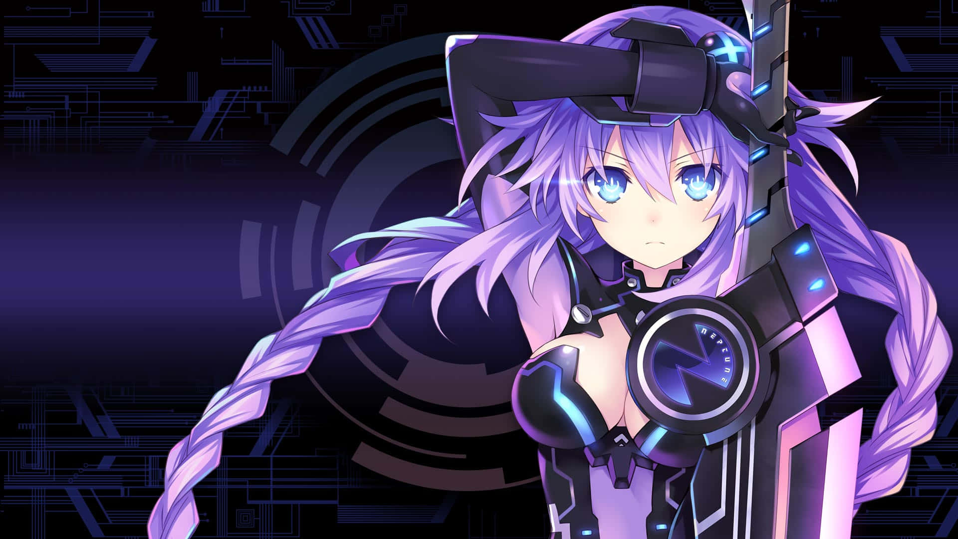 Hyperdimension Neptunia, cybernetic anime girl, purple hair, Full HD Desktop Wallpaper