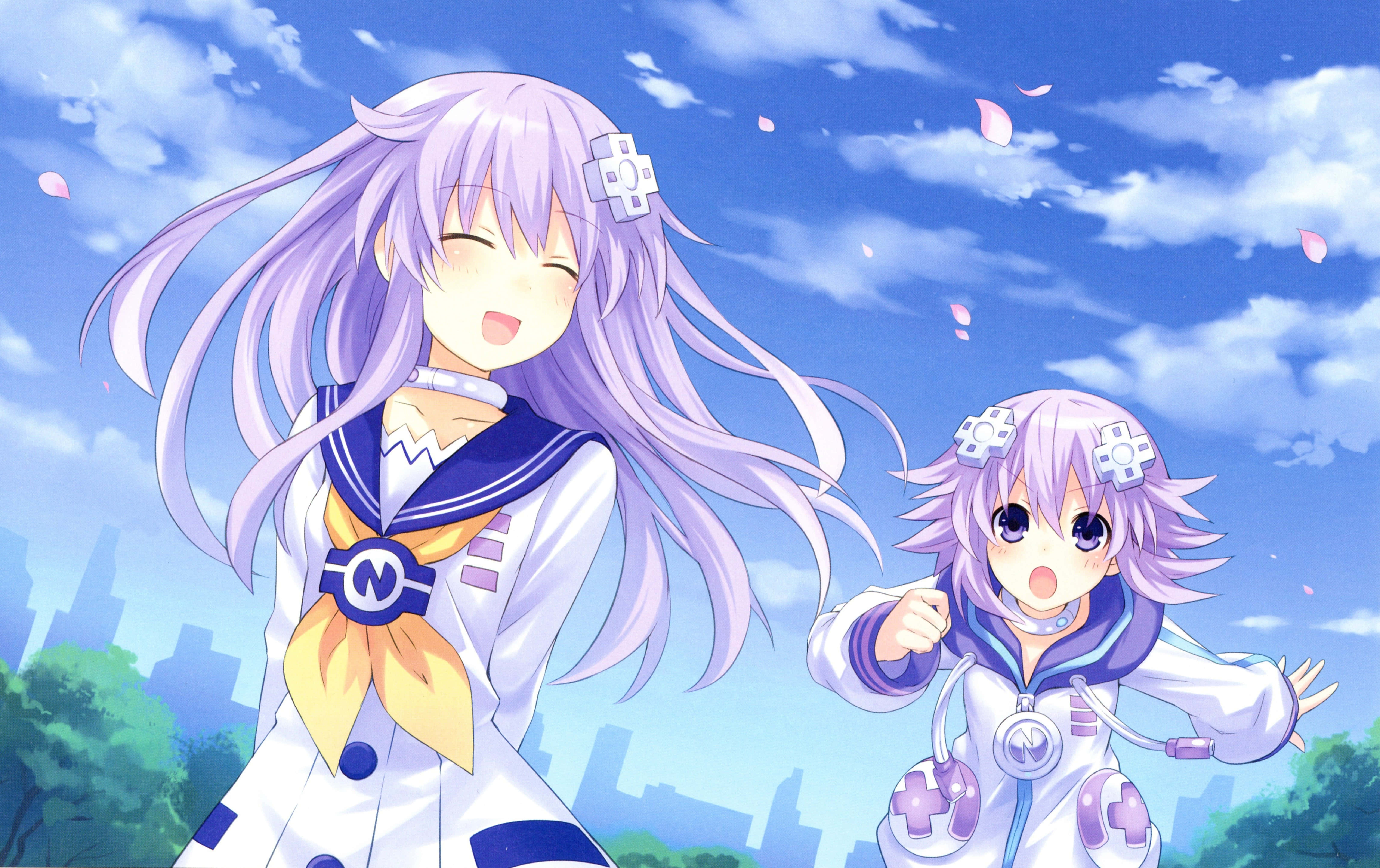 Hyperdimension Neptunia, purple hair, sailor uniforms, 5K Desktop Wallpaper
