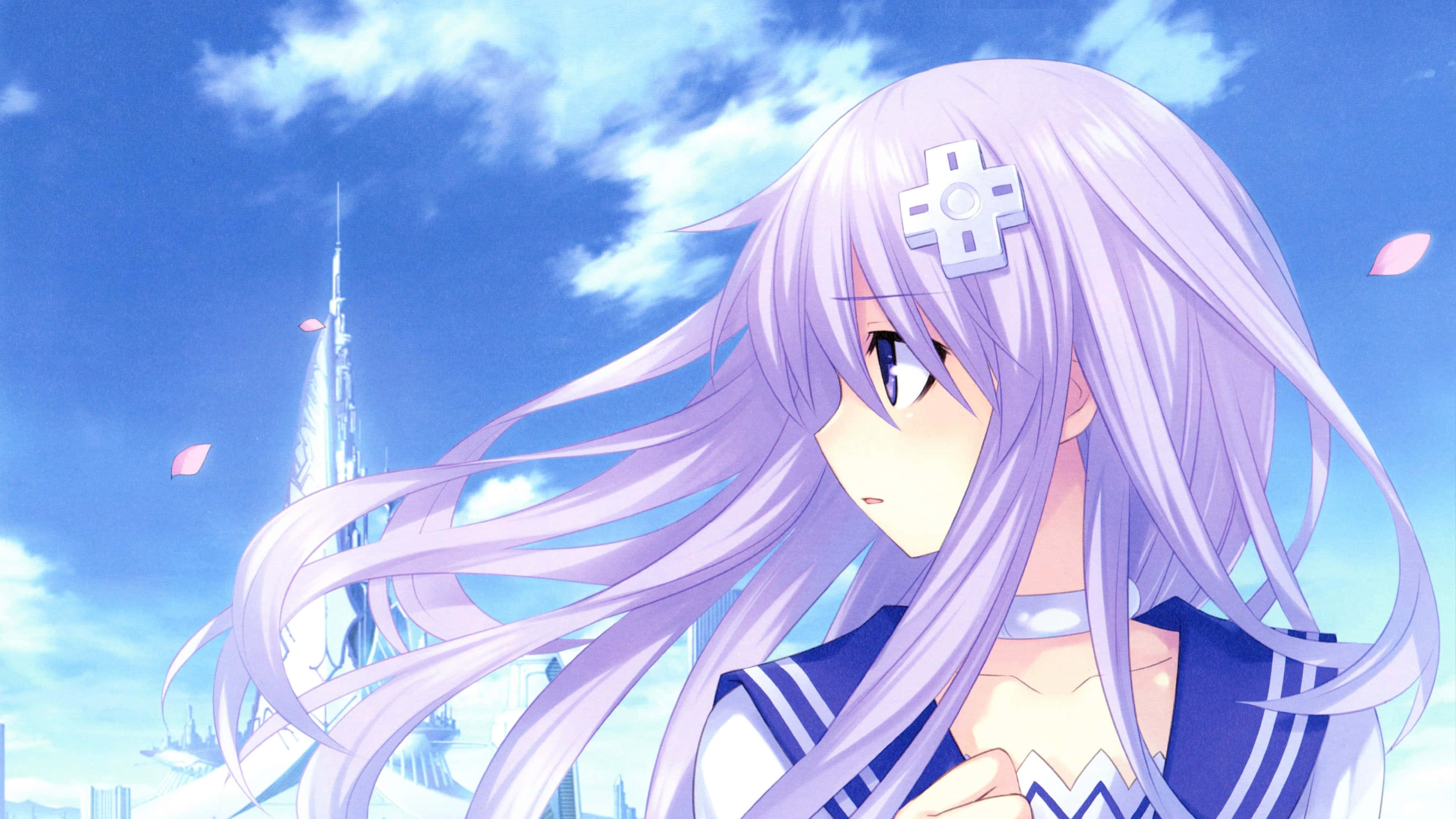 Hyperdimension Neptunia, lavender hair, cross hairpin, 4K Desktop Wallpaper