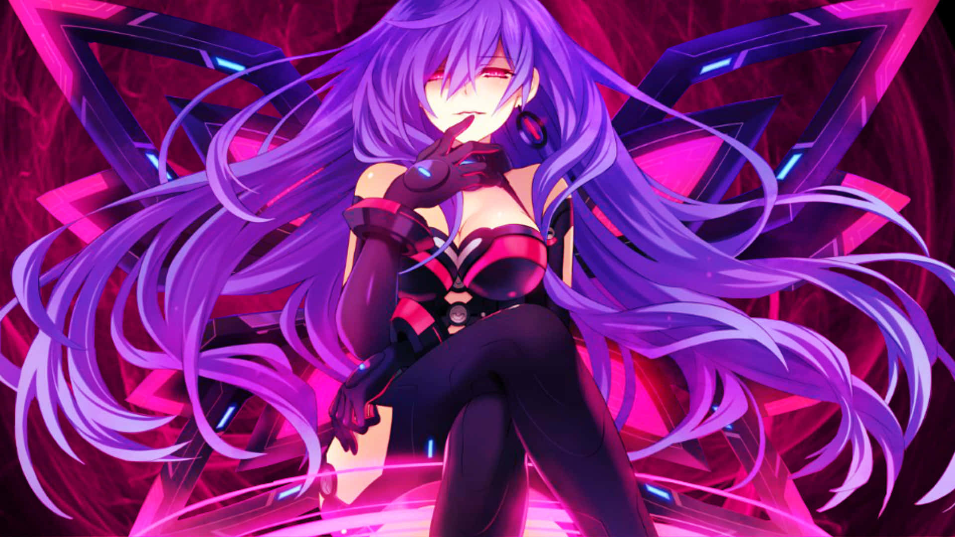 Hyperdimension Neptunia, cyberpunk anime girl, long purple hair, Full HD Desktop Wallpaper