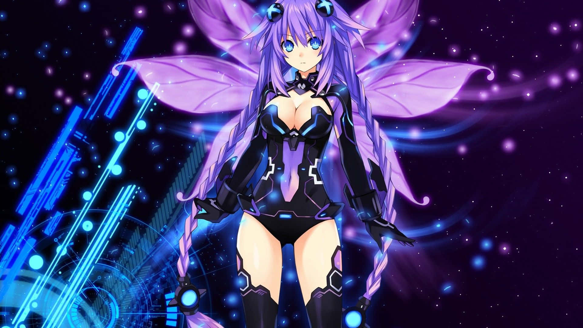 Hyperdimension Neptunia, cybernetic fairy, purple wings, Full HD Desktop Wallpaper