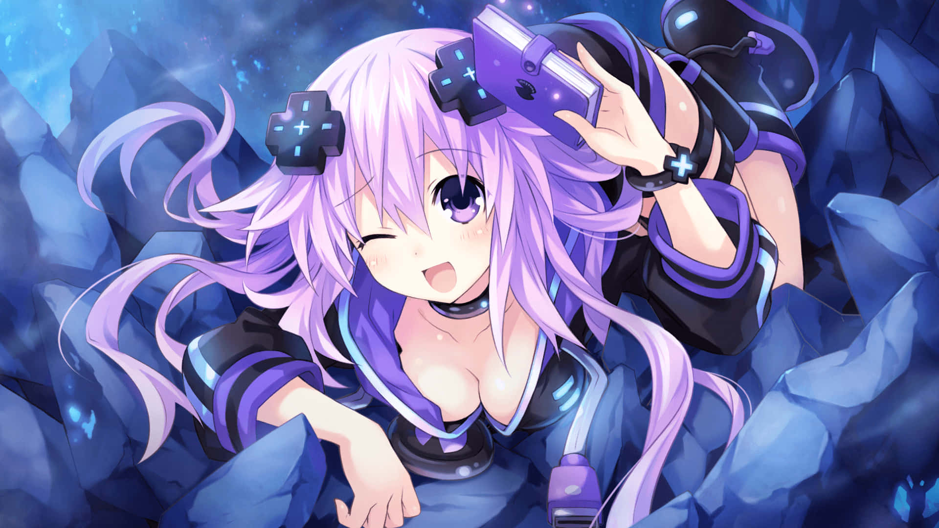 Hyperdimension Neptunia, purple hair, gaming controller accessories, Full HD Desktop Wallpaper
