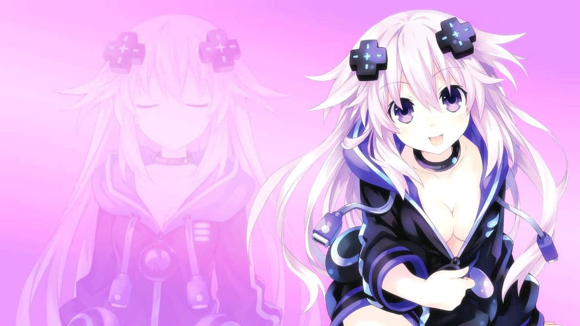 Hyperdimension Neptunia, white hair, game controller hair clips, SD Desktop Wallpaper